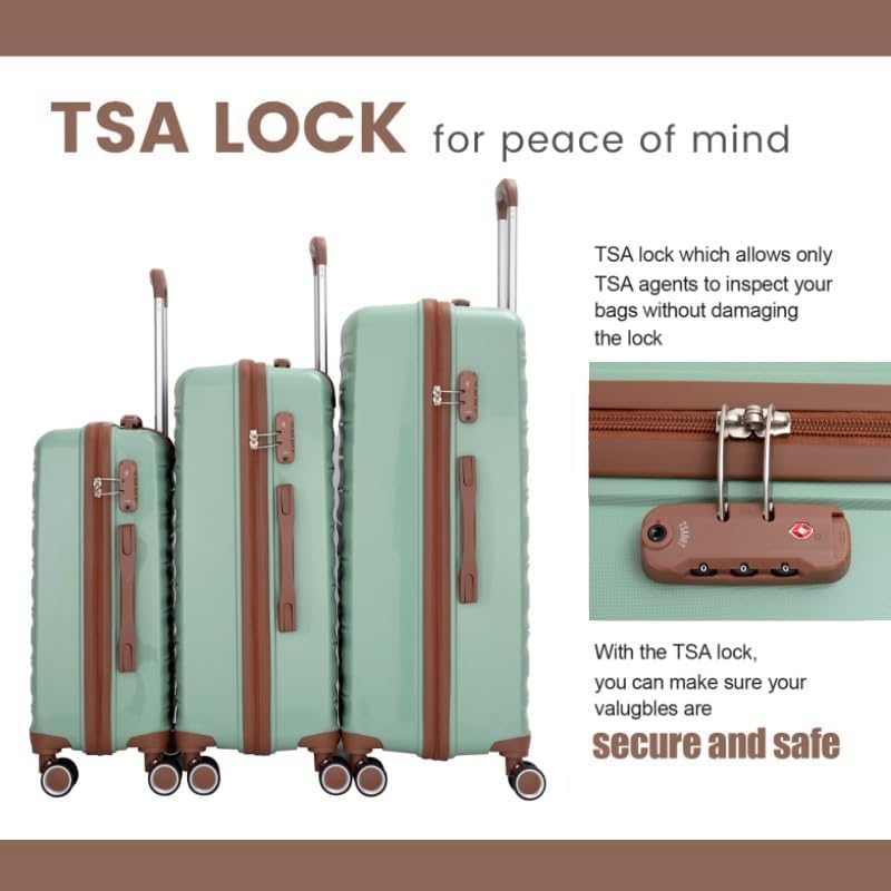 **Travelhouse 5-Piece ABS Hardshell Luggage Set with Spinner Wheels & TSA Lock – Durable, Waterproof Suitcases for Carry-On & Checked Bags – Ideal for Air Travel, Family Vacations & Business Trips (Green)**