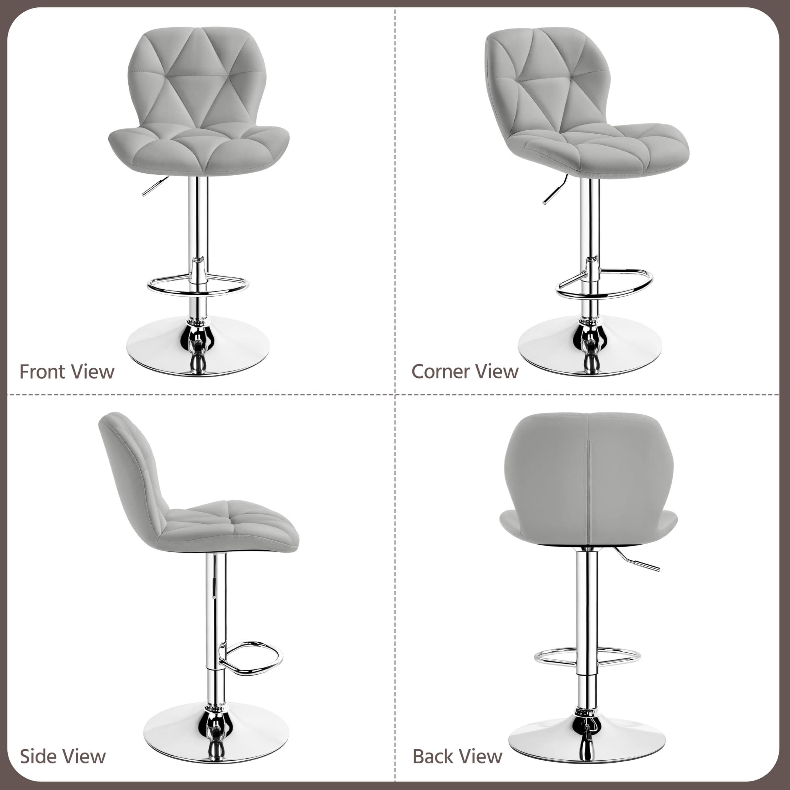Yaheetech Set of 2 Adjustable Height Swivel Bar Stools with PU Leather Upholstery & Backrest - Light Grey Modern Kitchen Counter Stools for Dining, Breakfast Nook & Home Bar Decor