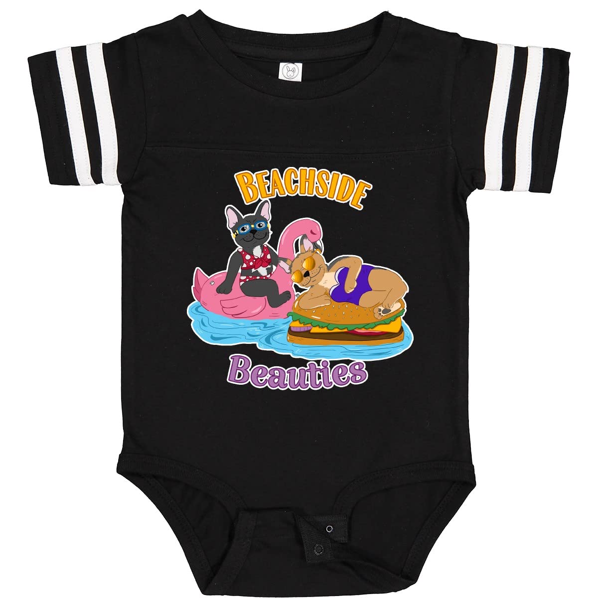 Inktastic Cute French Bulldogs on Pool Floaties Beach Side Baby Bodysuit - Soft Cotton Infant Onesie for Summer, Beach & Pool Outings - Perfect Gift for Dog Lovers & New Parents