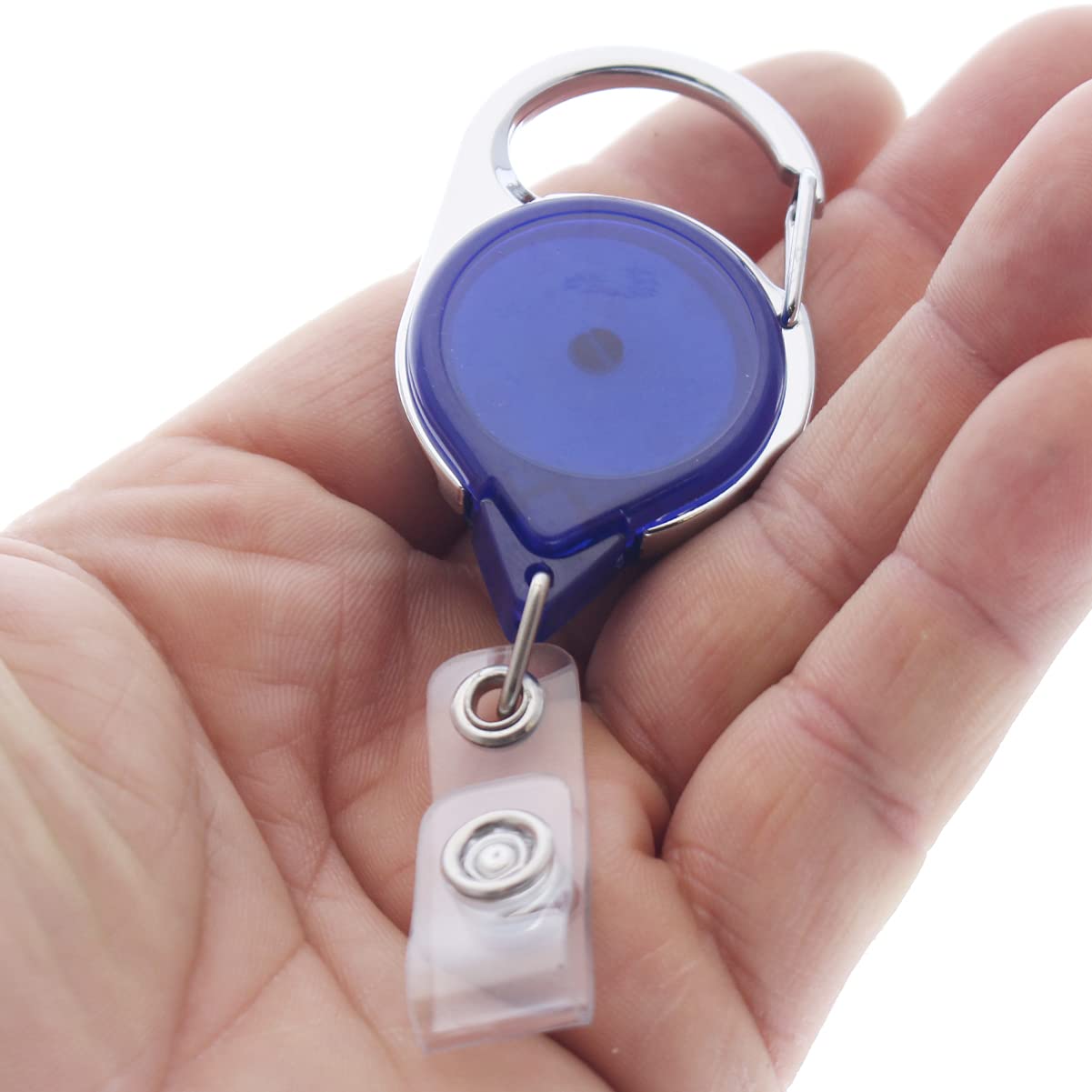 100 Pack Retractable Badge Reel with Carabiner Clip - Long Reach No Twist ID Holder for Office, Hospital & Security (Translucent Blue) - Perfect for Nurses, Teachers & Event Staff to Display ID Cards & Access Badges