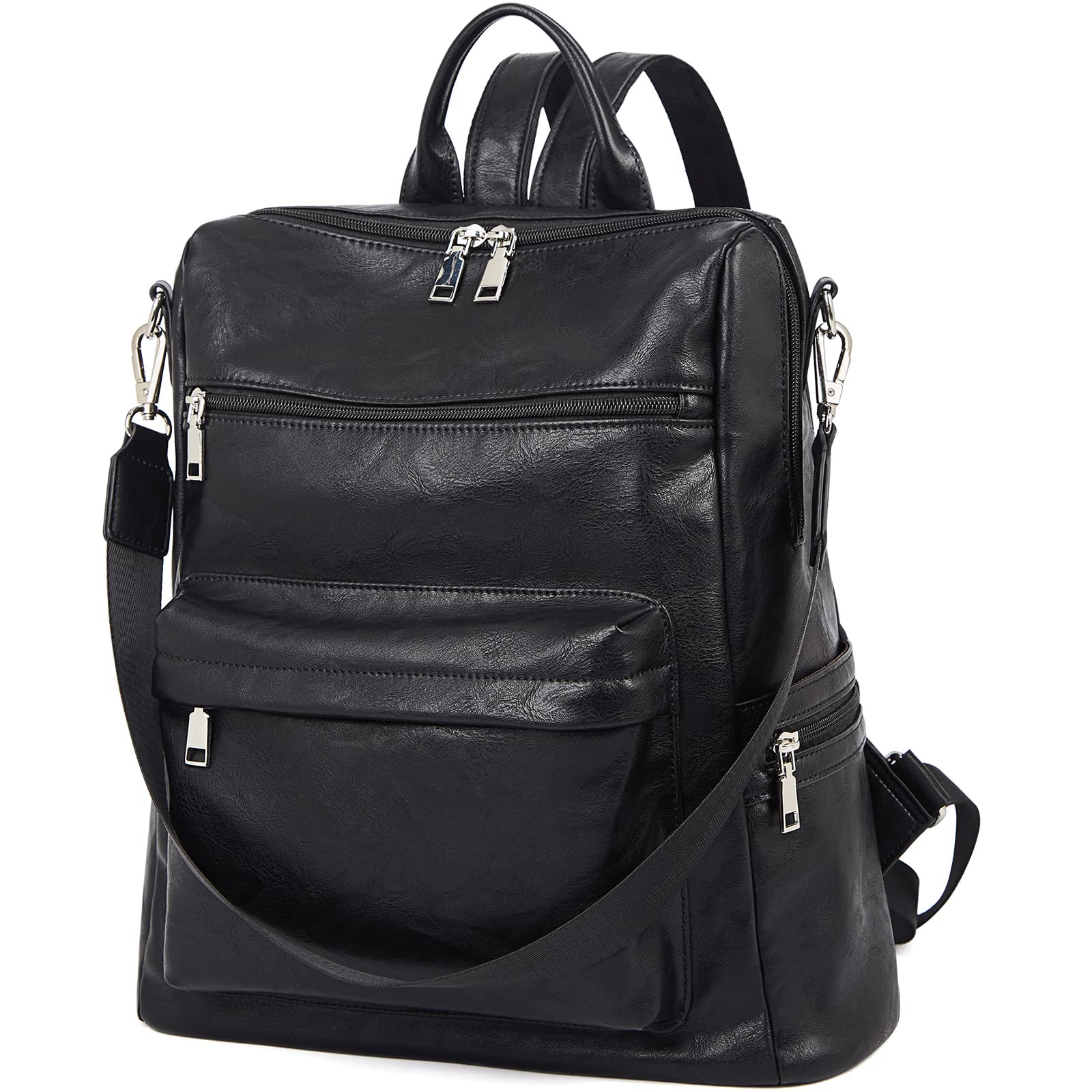 FOXLOVER Genuine Leather Backpack Purse for Women - Stylish Large Travel Handbag, Multipurpose Shoulder Bag for Work, College & Daily Use (Black)