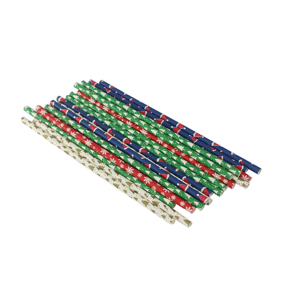 Eco-Friendly Christmas Patterned Paper Straws - Biodegradable Drinking Straws for Parties, Birthdays, Weddings & Banquets | Perfect for Holiday Celebrations, Cocktail Mixers & Festive Beverages