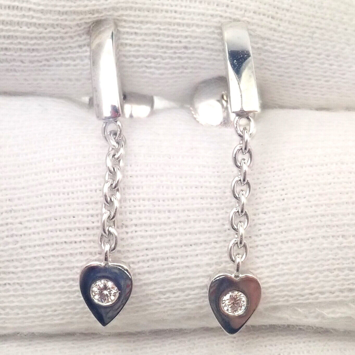 Authentic Cartier 18K White Gold Diamond Mon Amour Dangle Heart Earrings for Women - Luxury Valentine's Day Gift & Anniversary Jewelry for Her