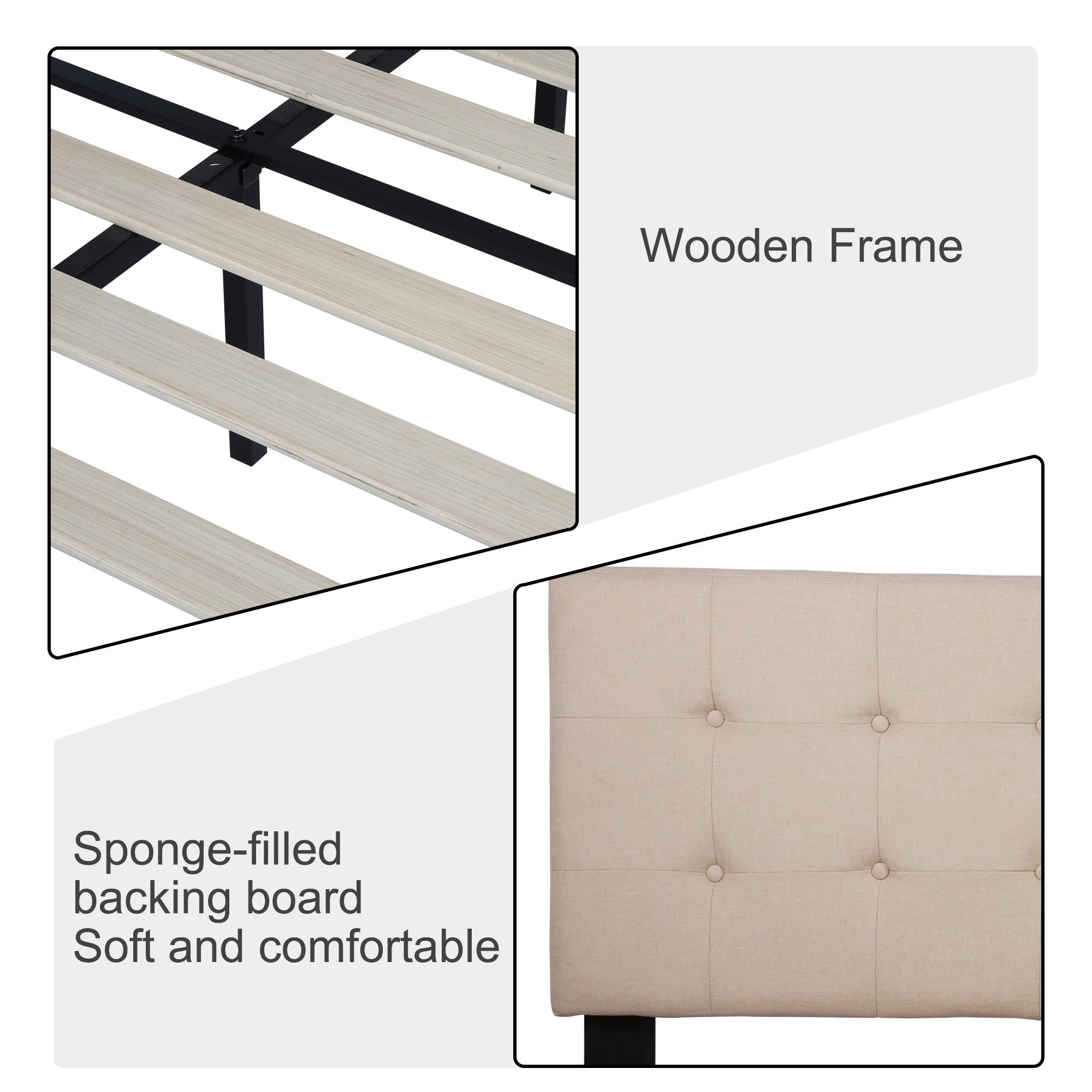 14 Inch Upholstered Platform Bed Frame with Headboard - Full Size Wood Slat Support Mattress Foundation, No Box Spring Needed, Beige Fabric - Perfect for Modern Bedrooms, Guest Rooms & Small Spaces