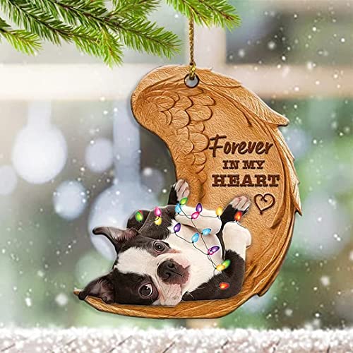 Boston Terrier Angel Hanging Ornaments - 5-Piece Mica Plastic Car Decor Set with Rearview Mirror Pendants | Cute Pet-Themed Car Accessories for Christmas Gifts, Home Decor & Auto Interior Styling