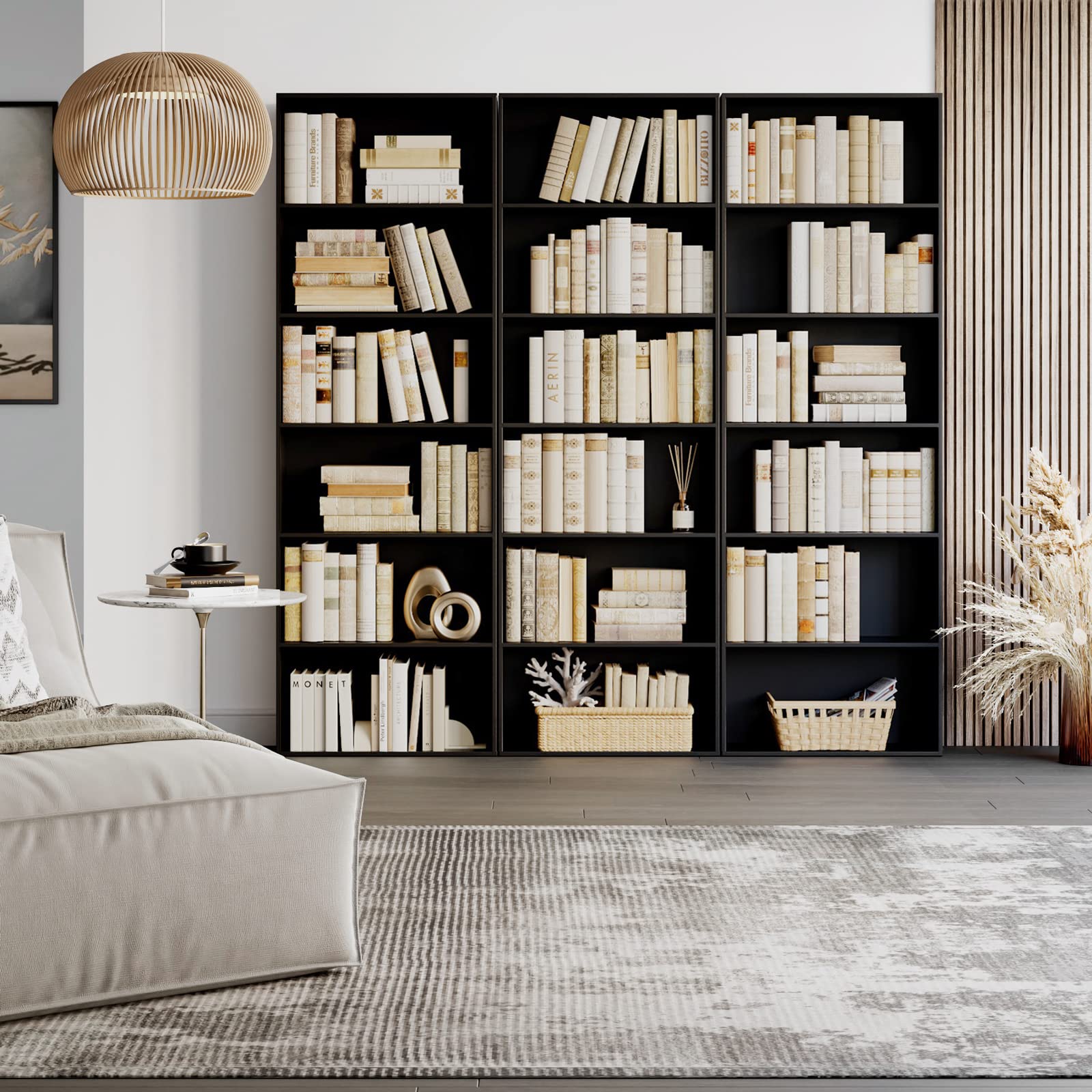 FOTOSOK 6-Tier Open Bookcase & Bookshelf - Freestanding Tall Storage Shelf for Bedroom, Living Room & Office - Modern Display Organizer for Books, Decor & Essentials - Black (Perfect for Home, Office & Dorm Organization)