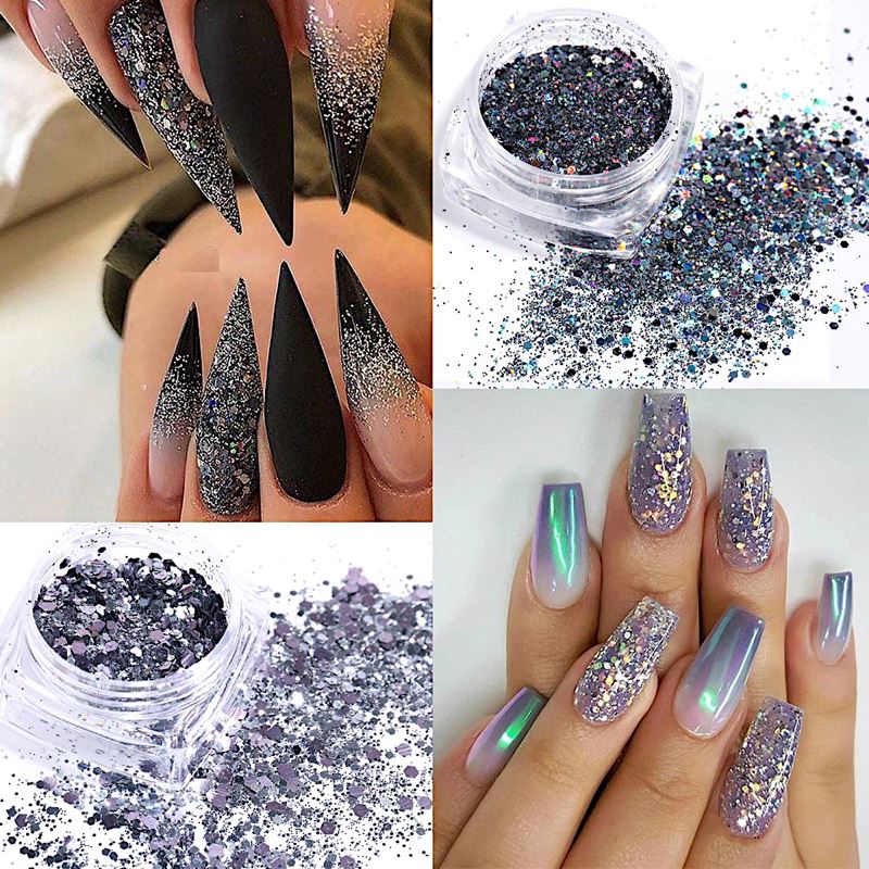 6Pcs Glitter Flakes Nail Art Set - Premium Chunky Glitter for Nail Designs, DIY Crafts & Makeup - Perfect for Manicures, Pedicures, Acrylic Nails & Art Projects