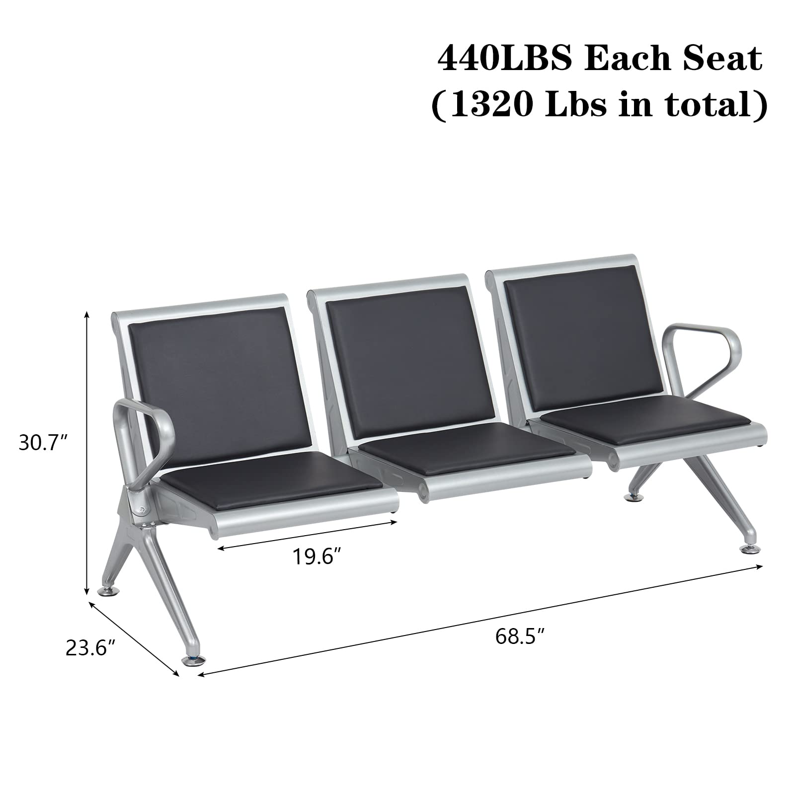 KINTNESS 3-Seat Reception Waiting Room Chair - Office Airport Lobby Guest Bench for Hospital Salon Barber Shop Conference Hall (Perfect for Waiting Areas, Reception Spaces & Public Seating)