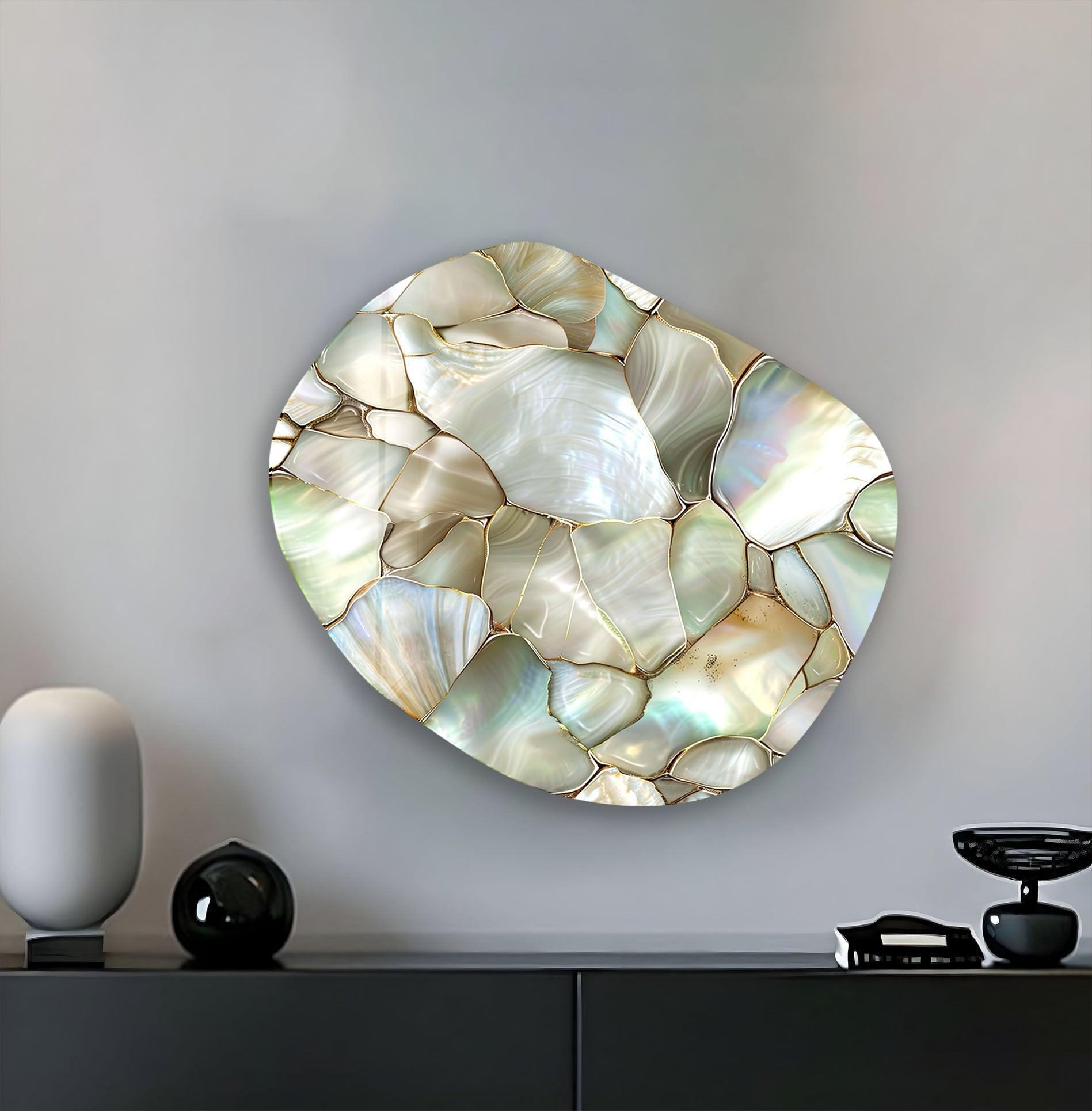 Abstract Pearlescent Decorative Glass Wall Art - Modern Iridescent Home Decor for Living Room, Bedroom & Office - Elegant Handmade Wall Sculpture for Contemporary Interior Design
