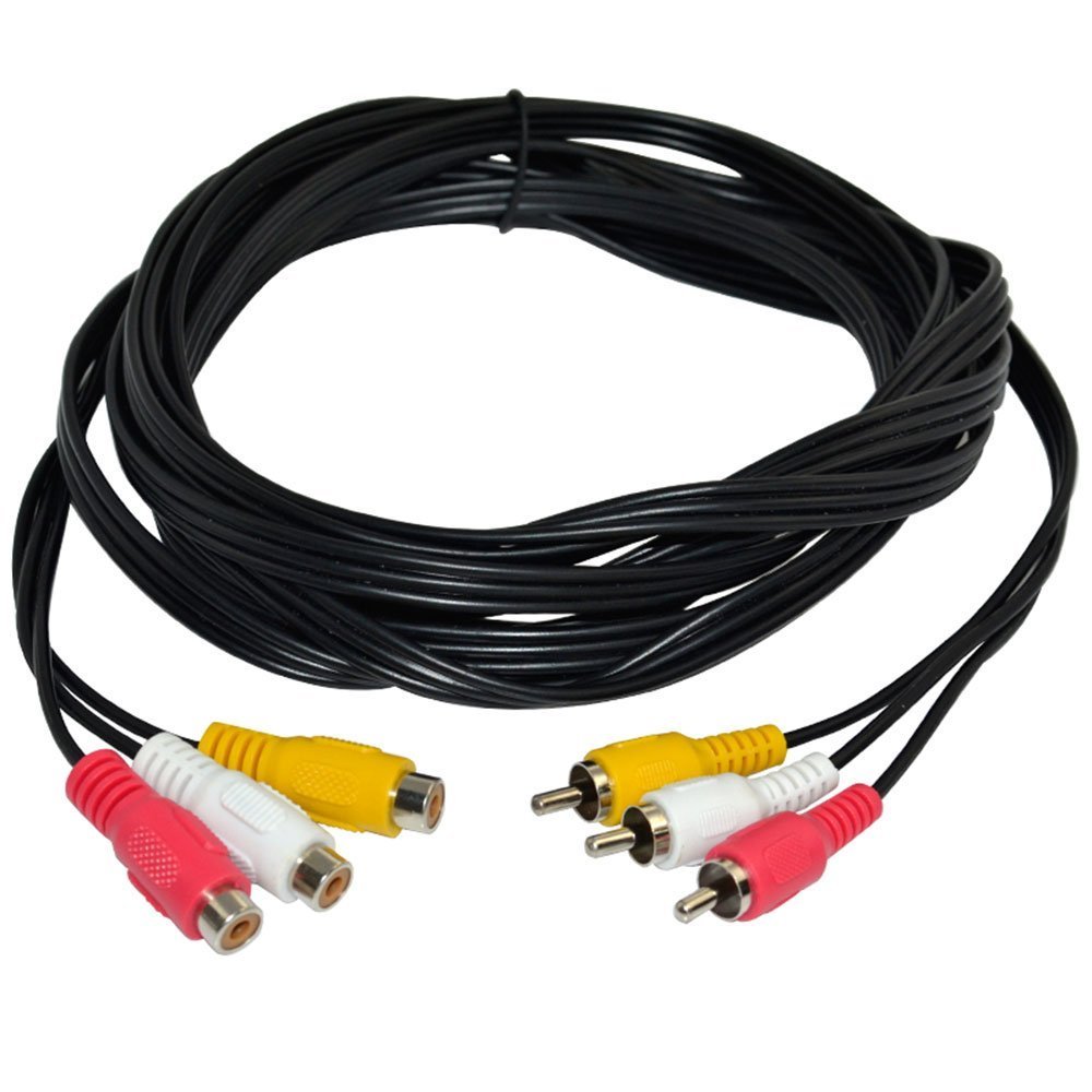 MagicW 5ft 3 RCA Male to 3 RCA Female Audio Video Extension Cable - High Quality Composite AV Cable for DVD, TV, Home Theater & Gaming Systems (UK Plug)