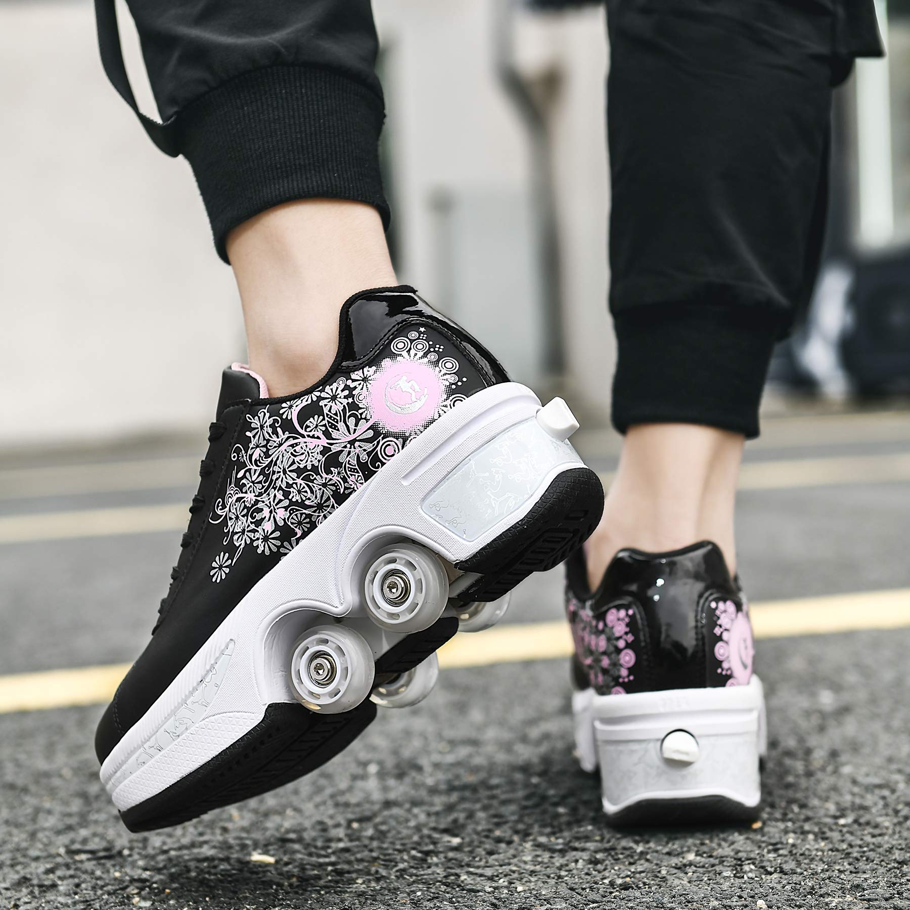Women's Adjustable 4-Wheel Retractable Roller Skates - Multi-Function Double Row Outdoor Sports Shoes for Walking, Jogging & Fitness | Perfect for Park Trails, Skate Rinks & Urban Commuting