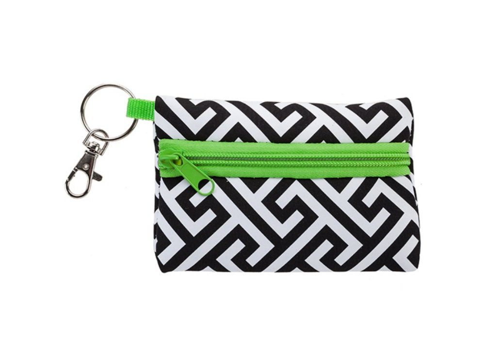 Neoprene Zippered Student ID Holder with Key Ring - Waterproof School ID Card Case for College, University, Work Badges - Greek Lime Color - Perfect for Campus Life, Office Security & Daily Commute