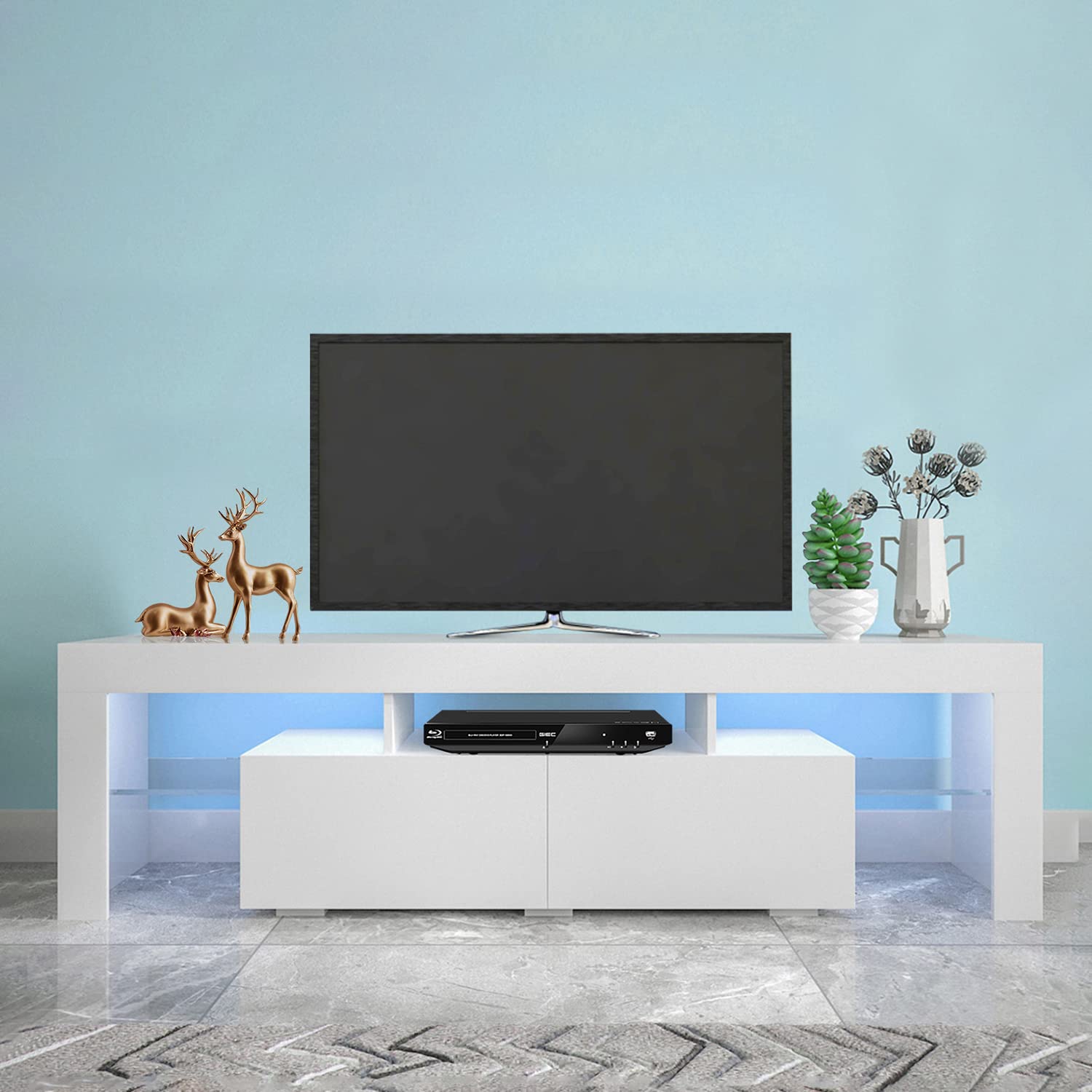Modern White TV Stand with 2 Drawers & Storage - 63
