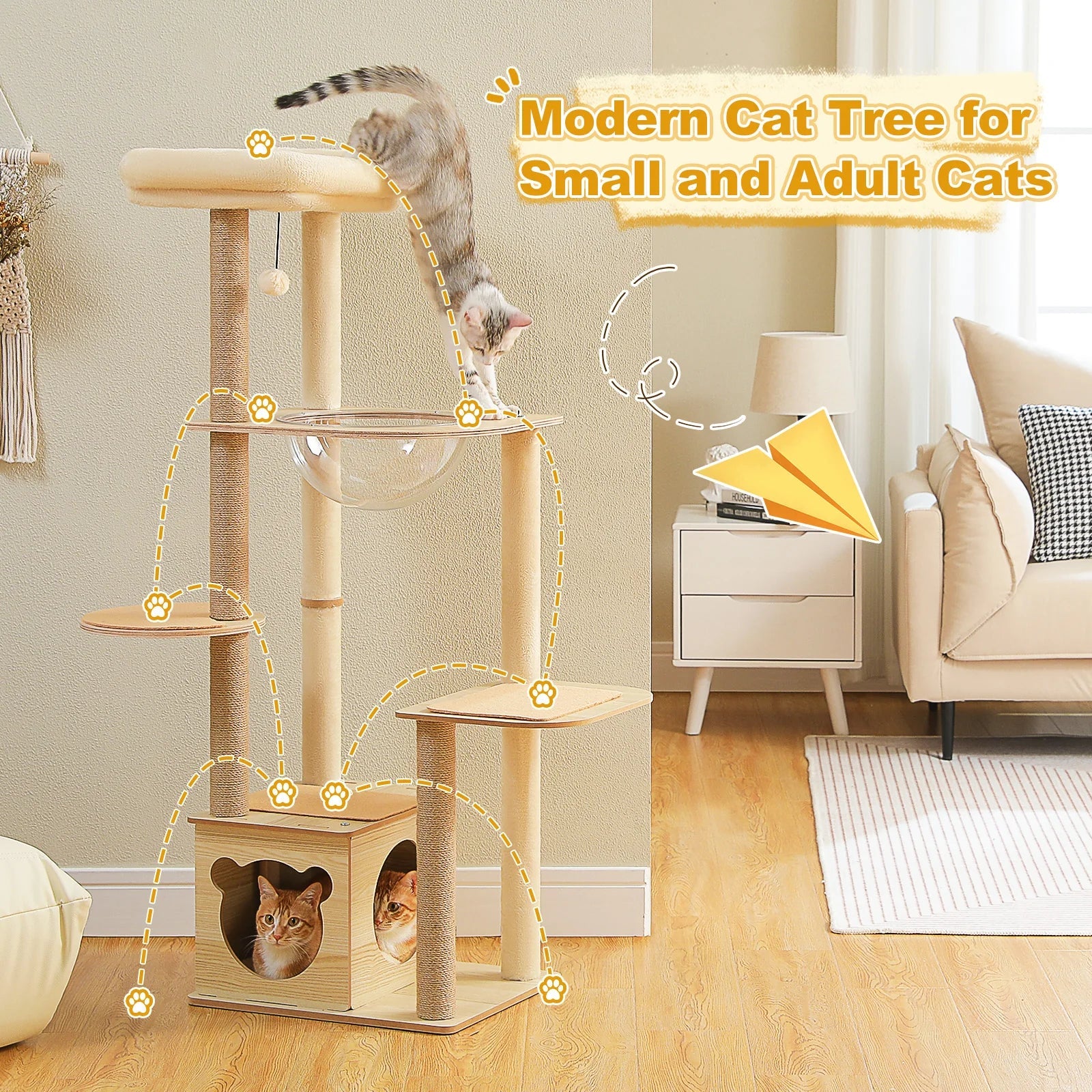Modern Spacecraft Cat Scratching Tree - Durable Cat Climbing Tower with Scratching Posts for Indoor Cats - Perfect for Play, Exercise & Relaxation in Home or Office