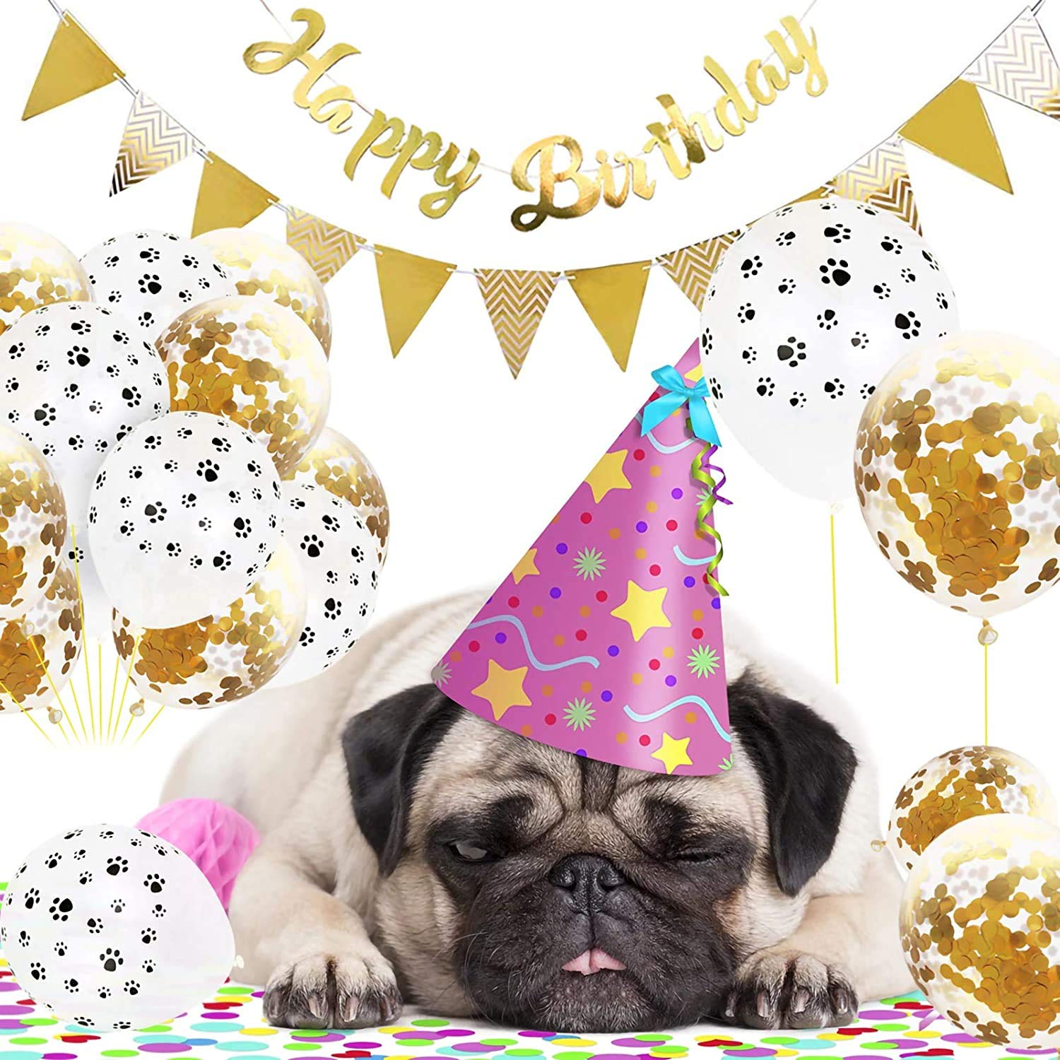 Dog Birthday Party Supplies Decorations - WOOF Letter Balloons, Paw Print Balloons & Happy Birthday Banner for Pet Celebrations | Perfect for Dog Themed Birthday Parties, Puppy Adoption Celebrations & Pet Lover Events