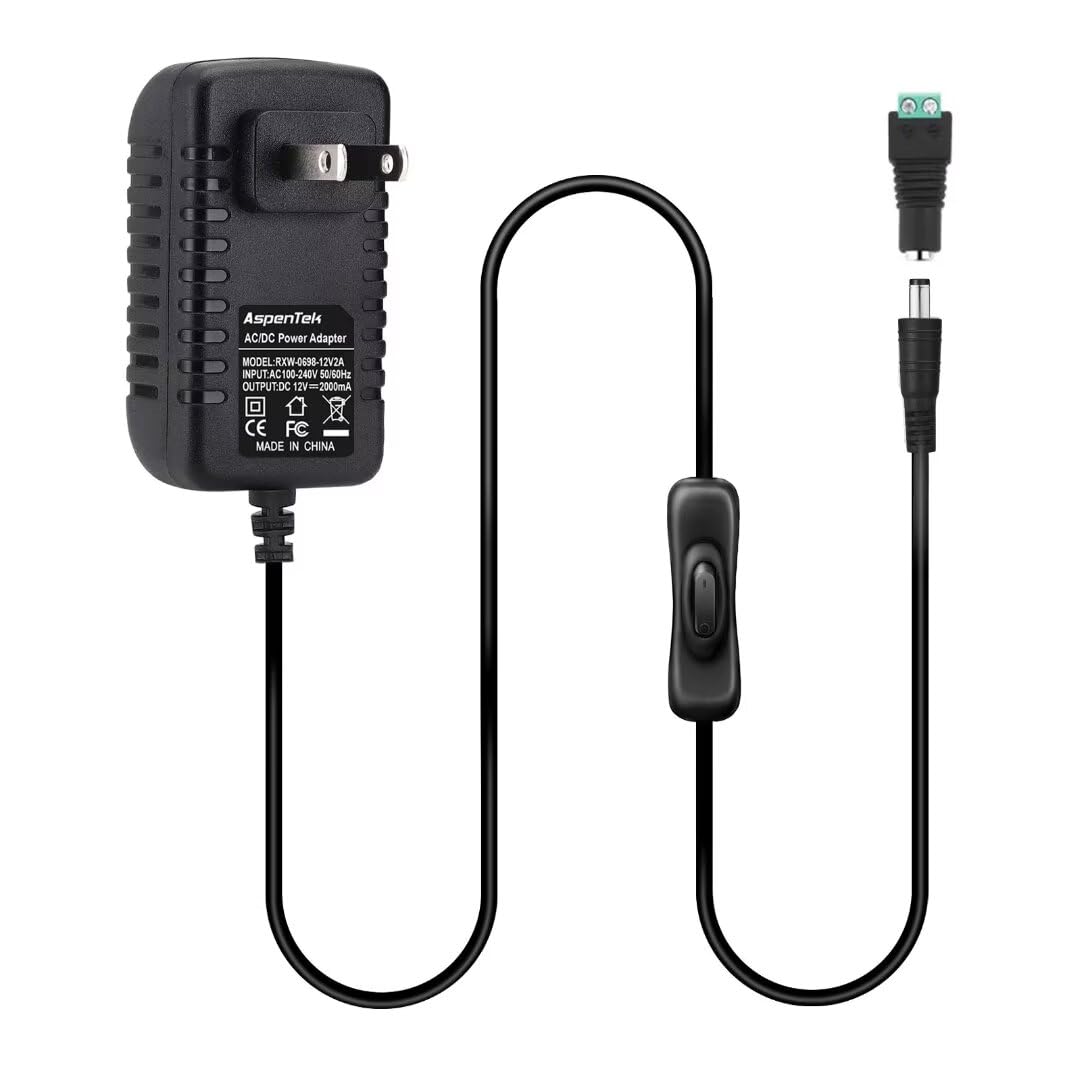 12V DC Power Supply Adapter with On/Off Switch - 1000mA Output for LED Light Strips, Rigid Bars & Tape Lights | Under Cabinet Lighting & Home Decoration | 12W Max Power (UL Listed)
