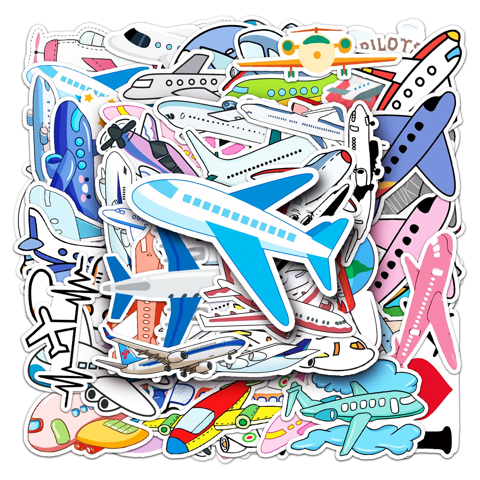 50pcs Cartoon Airplane Vinyl Stickers - Waterproof Decals for Laptop, Water Bottle, Helmet, Phone & Skateboard - Fun DIY Scrapbook & Travel Accessories