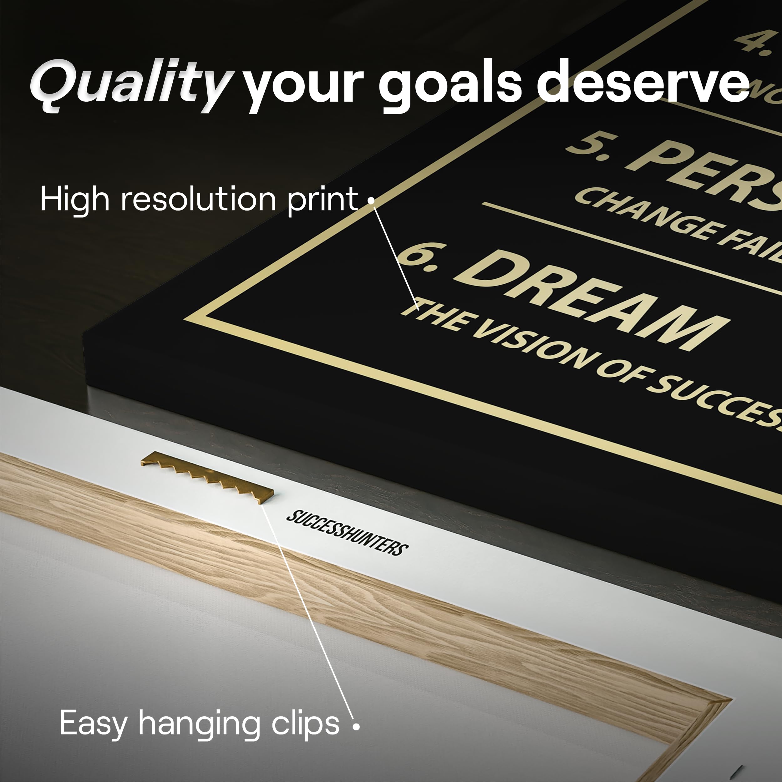6 Keys to Success Motivational Wall Art - 24x18 Inch Inspirational Office & Bedroom Decor - Hanging Canvas Poster with Success Quotes for Home, Workplace & Study Room Motivation