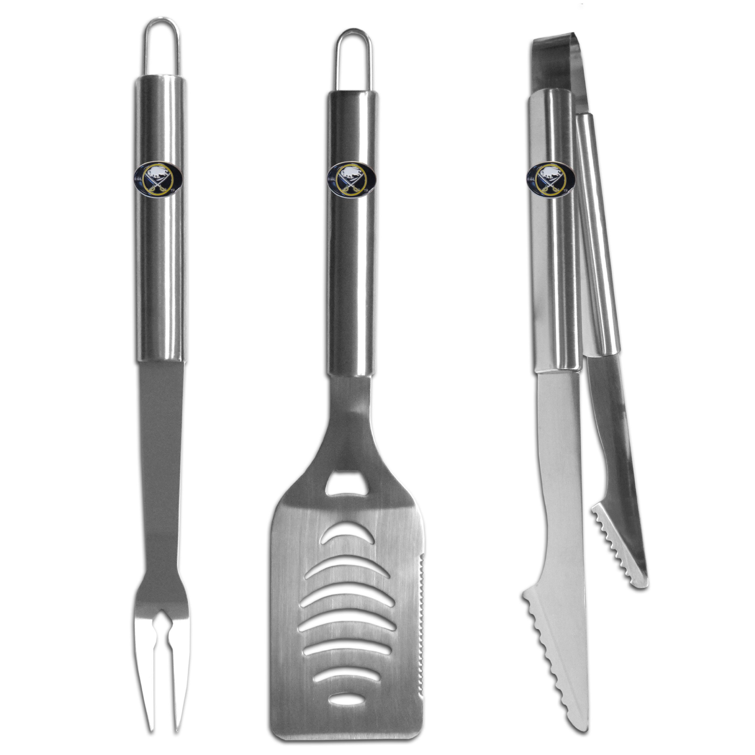 Siskiyou Sports NHL Stainless Steel 3-Piece BBQ Grill Tool Set - Perfect for Backyard Grilling, Tailgating & Outdoor Cooking