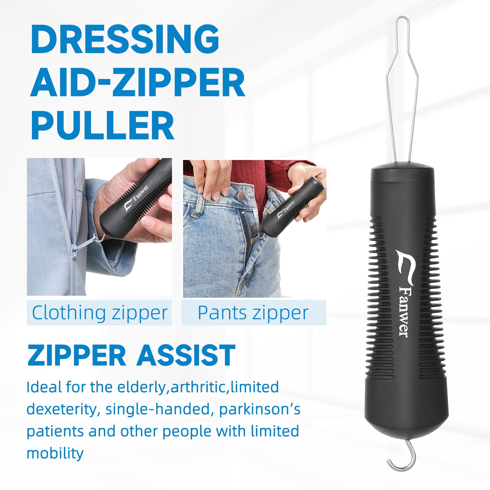 Fanwer 2 Pack Button Hook & Zipper Pull Helper - One Handed Dressing Aid Tool for Seniors, Arthritis & Weak Hands - Adaptive Equipment for Easy Buttoning & Zipper Pulling - Perfect Gift for Elderly & Handicapped - Ideal for Daily Dressing, Travel & Independence Assistance