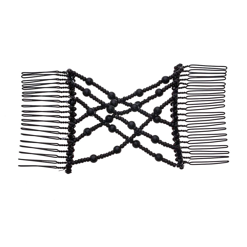 Ruihfas Easy Stretch Beaded Hair Comb - Double Stretching Combs for Women & Girls - Hair Bun Maker Styling Accessories (Black) - Perfect for Updos, Ponytails & Braids