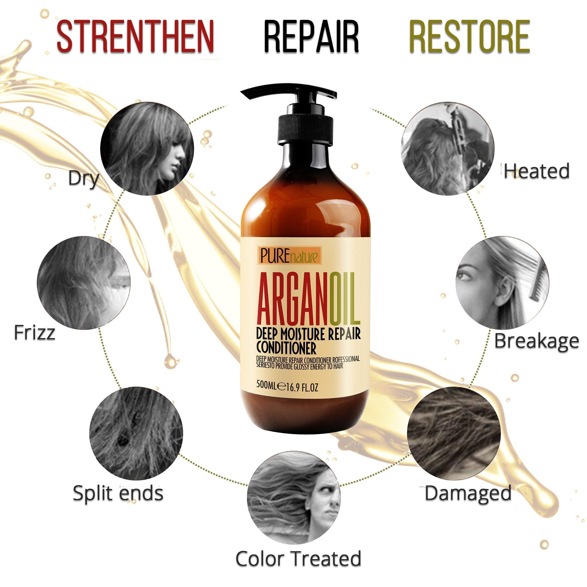 Pure Nature Moroccan Argan Oil Conditioner & Hair Mask - Deep Hydration for Dry, Damaged Hair - Salon Quality Treatment for Frizz Control & Shine Enhancement - Perfect for Daily Use & Hair Repair
