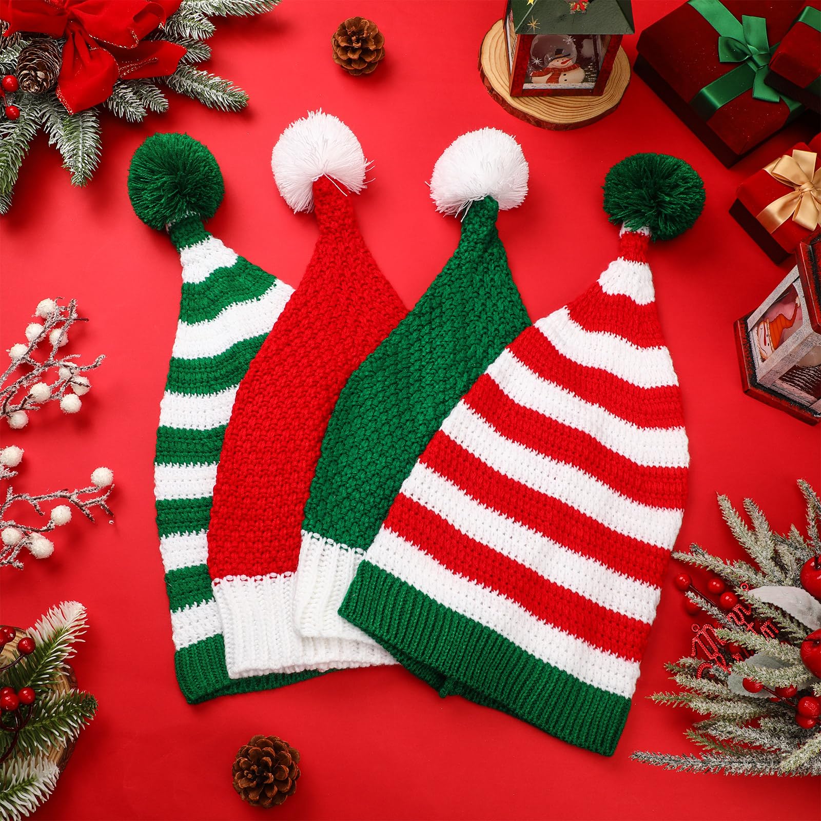 Funtery 6-Pack Christmas Knitted Elf Hats - Bulk Crochet Santa Hats for Adults, Women & Men - Festive Holiday Beanies for Family Matching Outfits - Perfect for Christmas Parties, Gift Exchanges & Winter Photo Shoots