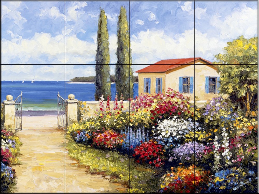 Ceramic Backsplash Tile Mural - Coastal Garden Walk Landscape Design for Kitchen, Bathroom & Shower - John Zaccheo Artwork - Perfect for Home Renovation & Interior Decor