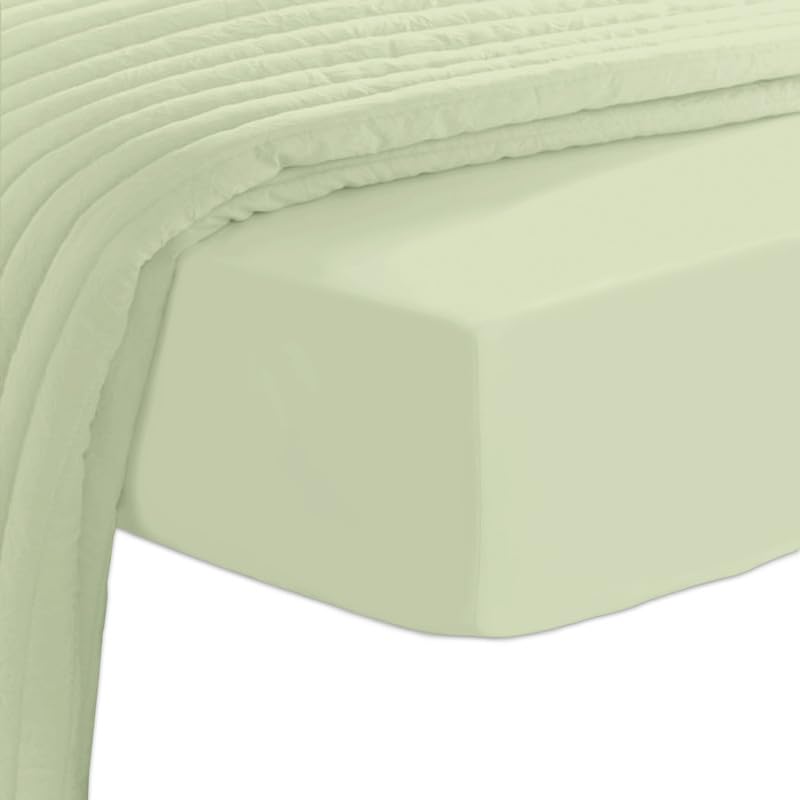 Pizuna Luxury 100% Long-Staple Cotton 400 Thread Count Satin Weave Adjustable Fitted Sheet 150x200cm for Mattresses up to 40cm Thick - Breathable Lightweight Bedding for All Seasons (1 Piece) - Perfect for Master Bedrooms, Guest Rooms & Vacation Homes