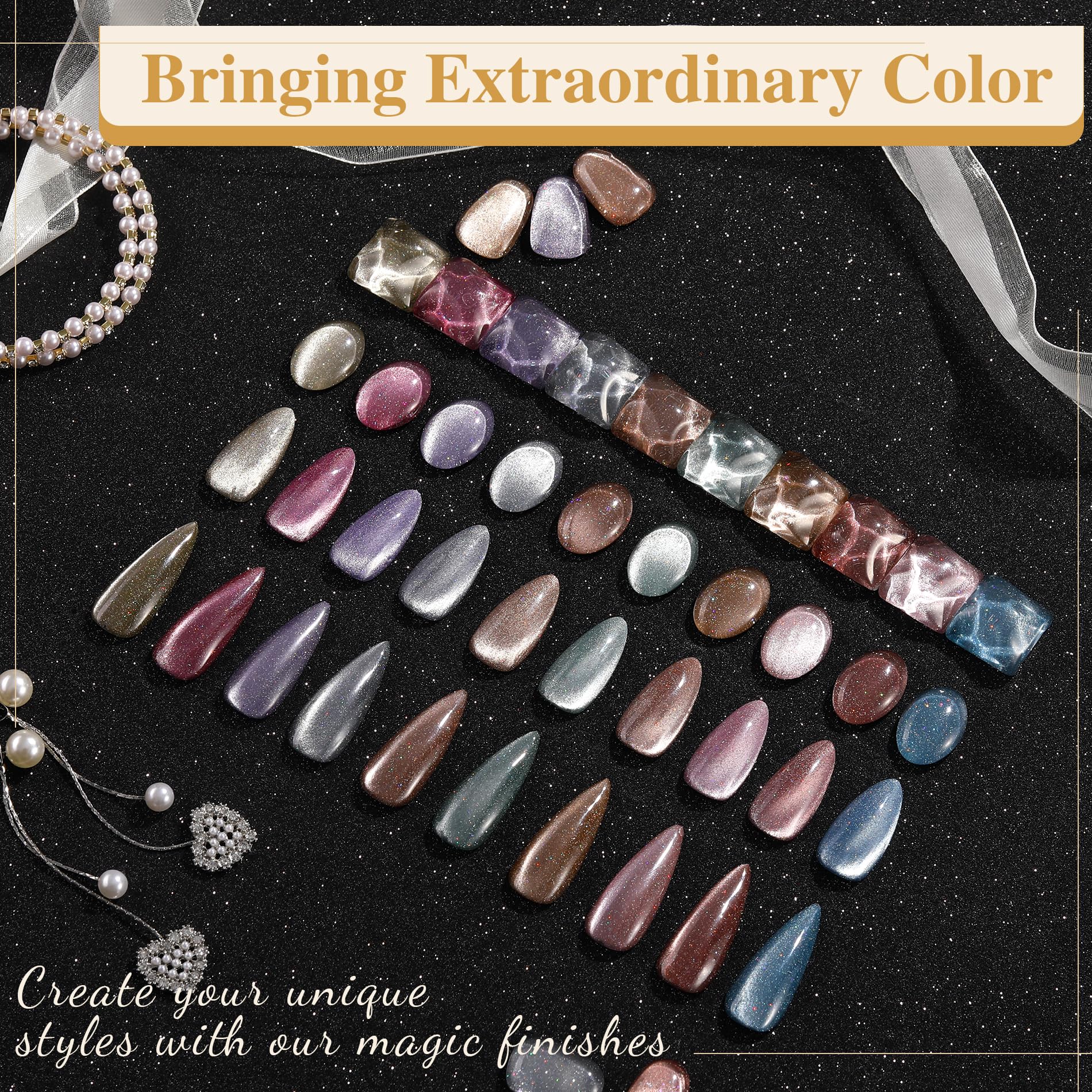 10 Colors Cat Eye Gel Nail Polish Set with Magnet - Pink Blue Purple Glitter UV LED Soak Off Nail Polish Kit for Women | Perfect for Nail Salons, Home Manicures, Gifts & Special Occasions