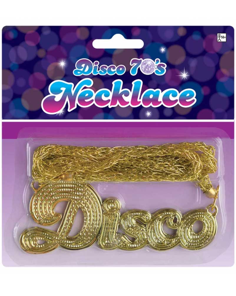 Vintage 70s Disco Pendant Necklace for Women - Retro Gold Chain Jewelry for Parties, Costumes & Dance Events