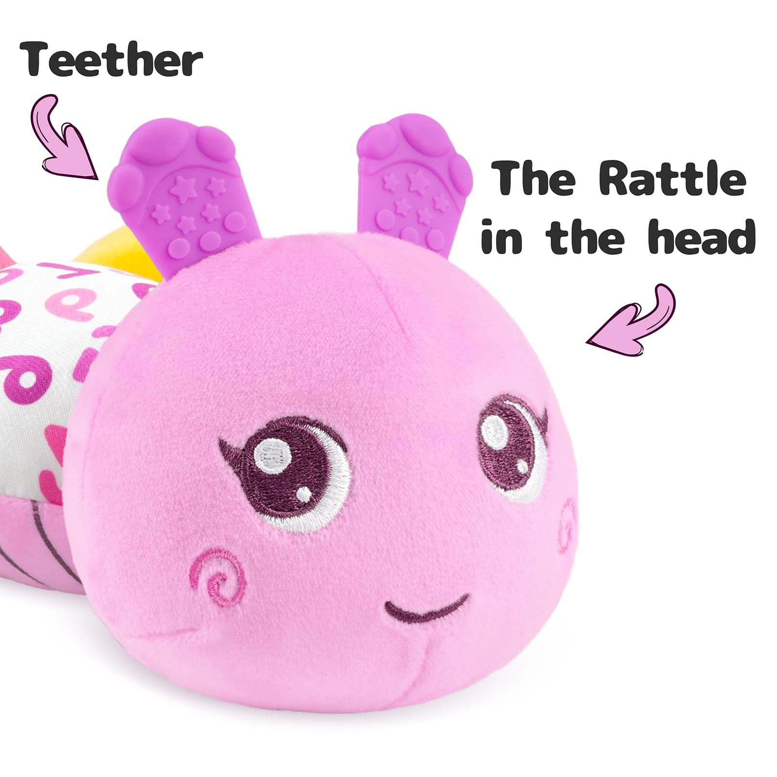 Soft Musical Stuffed Caterpillar Toy for Babies 0-12 Months - Multi-Sensory Developmental Activity Toy with Crinkle, Rattle & Textures (Purple) - Perfect for Tummy Time, Sensory Play & Early Learning