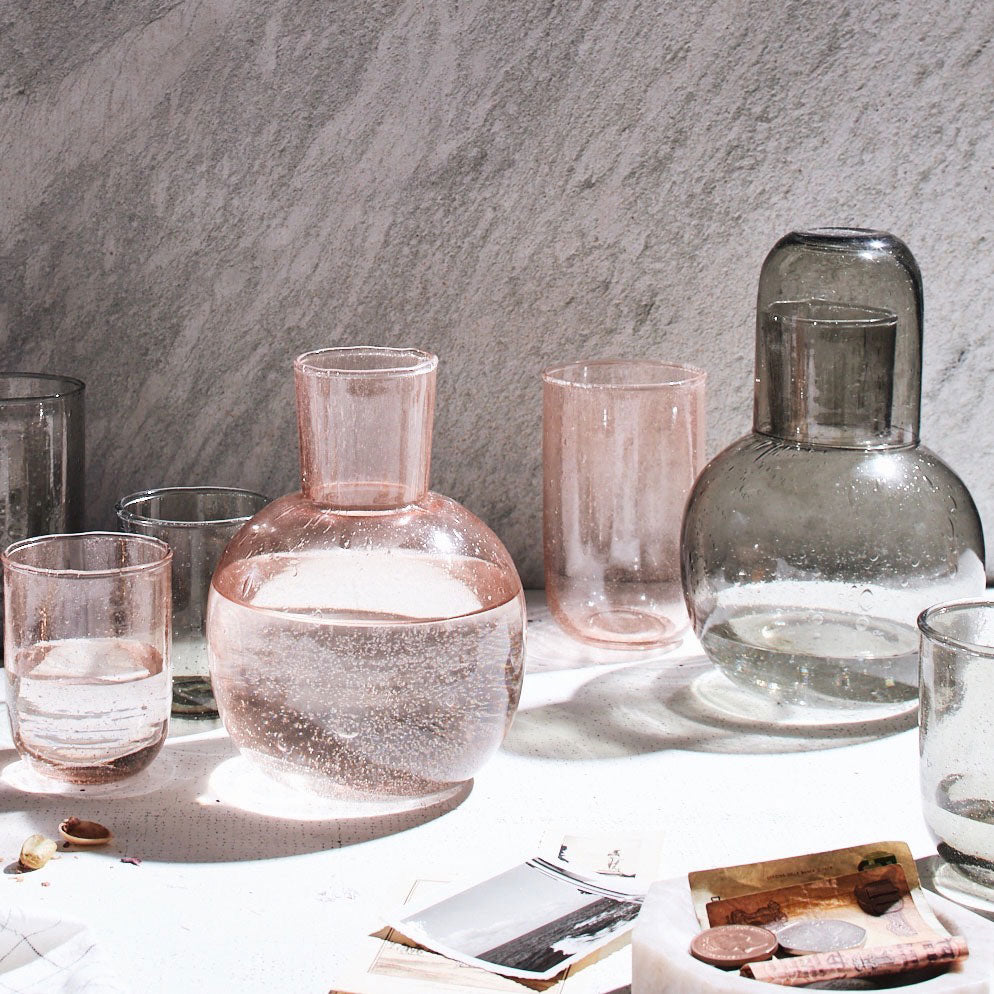 Hand Blown Glass Tumblers with Petal Design - Elegant Drinking Cups for Home, Office, and Outdoor Use