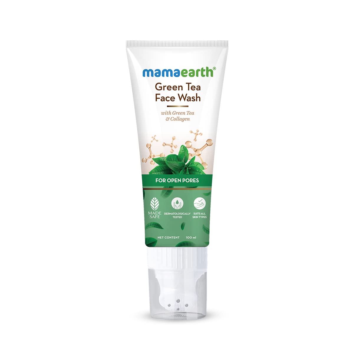 Mamaearth Green Tea Face Wash with Green Tea & Collagen for Open Pores - 100ml | Oil-Free Cleanser for Acne-Prone Skin | Daily Skincare Routine for Clear & Glowing Complexion