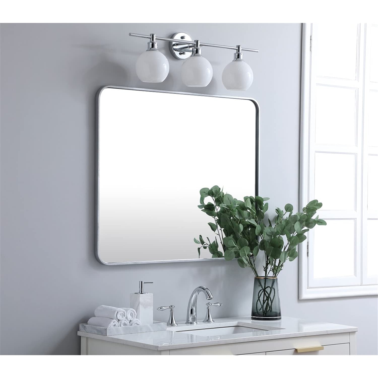 Silver 30x36 Rectangular Metal Mirror - Elegant Decor for Living Room & Bedroom