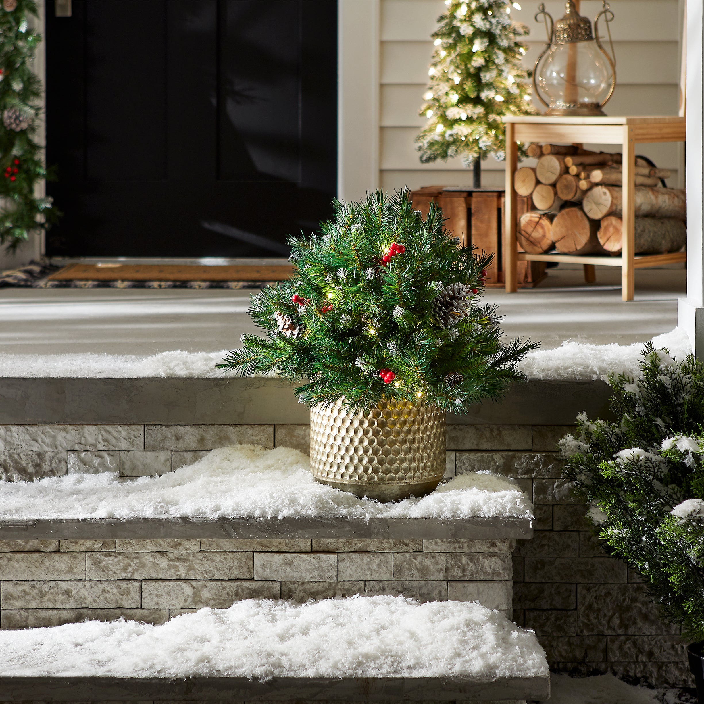 18-Inch Pre-Lit Frosted Berry Urn Filler with LED Lights - Perfect for Holiday Decor, Christmas Centerpieces, and Winter Home Decor