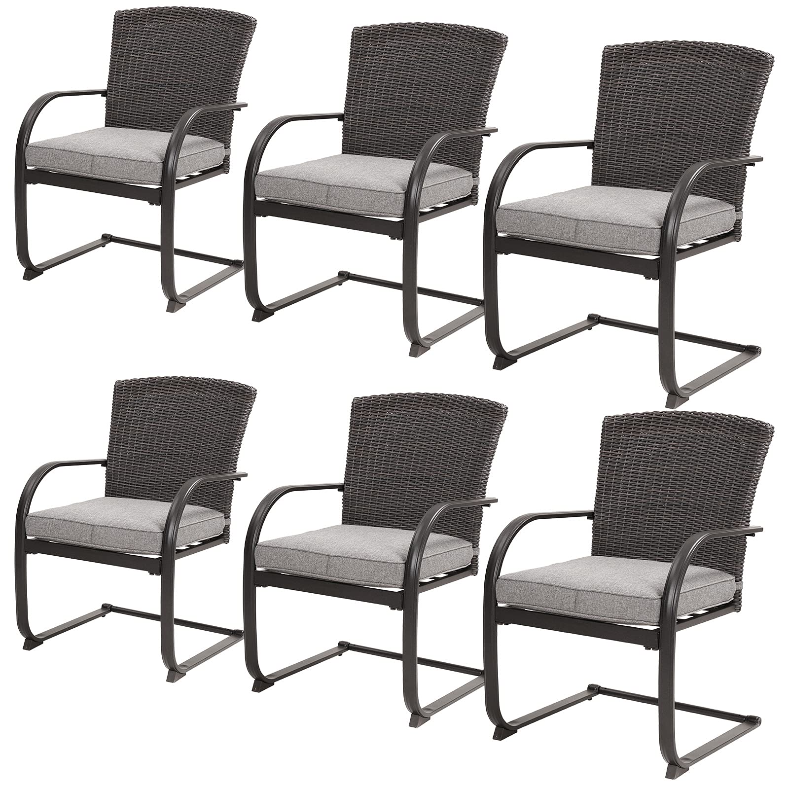 6-Piece Outdoor Wicker Dining Set with Cushions - Patio Furniture Chairs for Garden, Poolside, Backyard & Lawn - Gray Rattan Spring Patio Seating - Perfect for Outdoor Entertaining & Relaxation