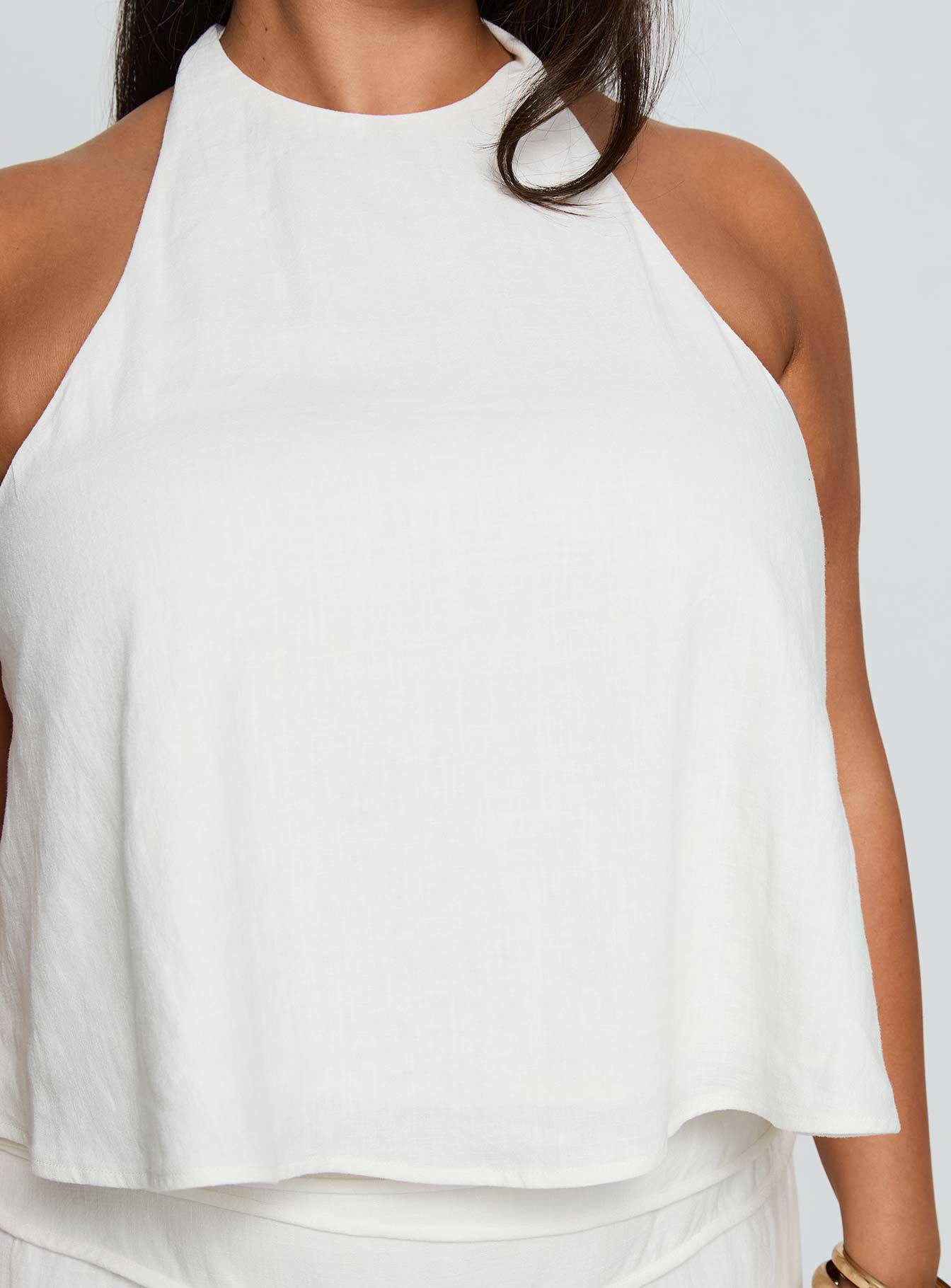 Aquaria Women's Halter Neck Linen Blend Top - Breathable Summer White Blouse for Beach, Vacation & Casual Wear