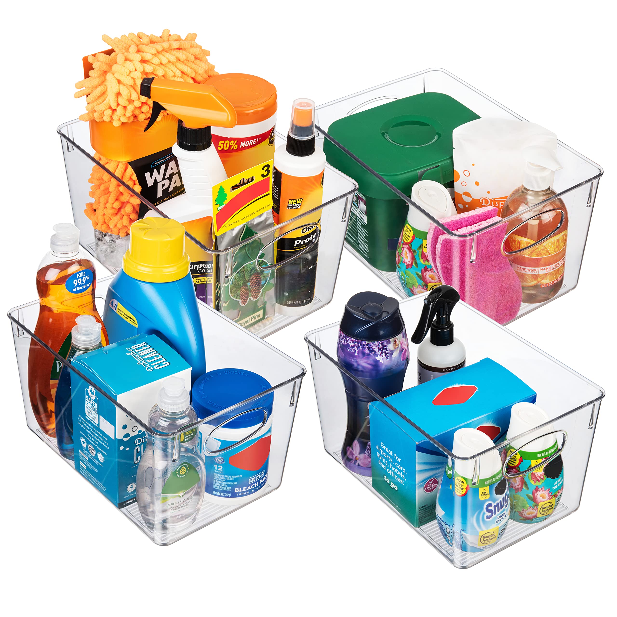 ClearSpace Plastic Storage Bins with Lids - 4 Pack Pantry & Fridge Organizers, Kitchen Cabinet Storage Containers for Food, Snacks, Spices | Space-Saving Home Organization Solution for Clutter-Free Kitchen & Pantry