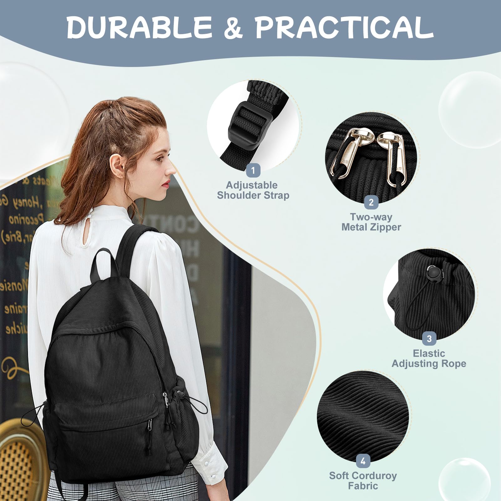 VGOCO Stylish Corduroy Backpack for Teens - Durable School Bookbag for Girls & Boys, Aesthetic College & Middle School Backpack - Perfect for Daily Use, Travel & Campus Life