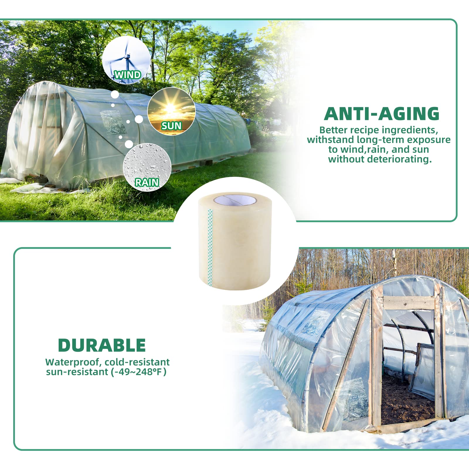 **Heavy Duty Greenhouse Repair Tape - 6.3 mil Thick, UV Resistant Clear Plastic Sheeting Tape for Greenhouse Cover & Film (4in x 213ft) - Ideal for Patching Holes, Sealing Edges & Extending Greenhouse Life**