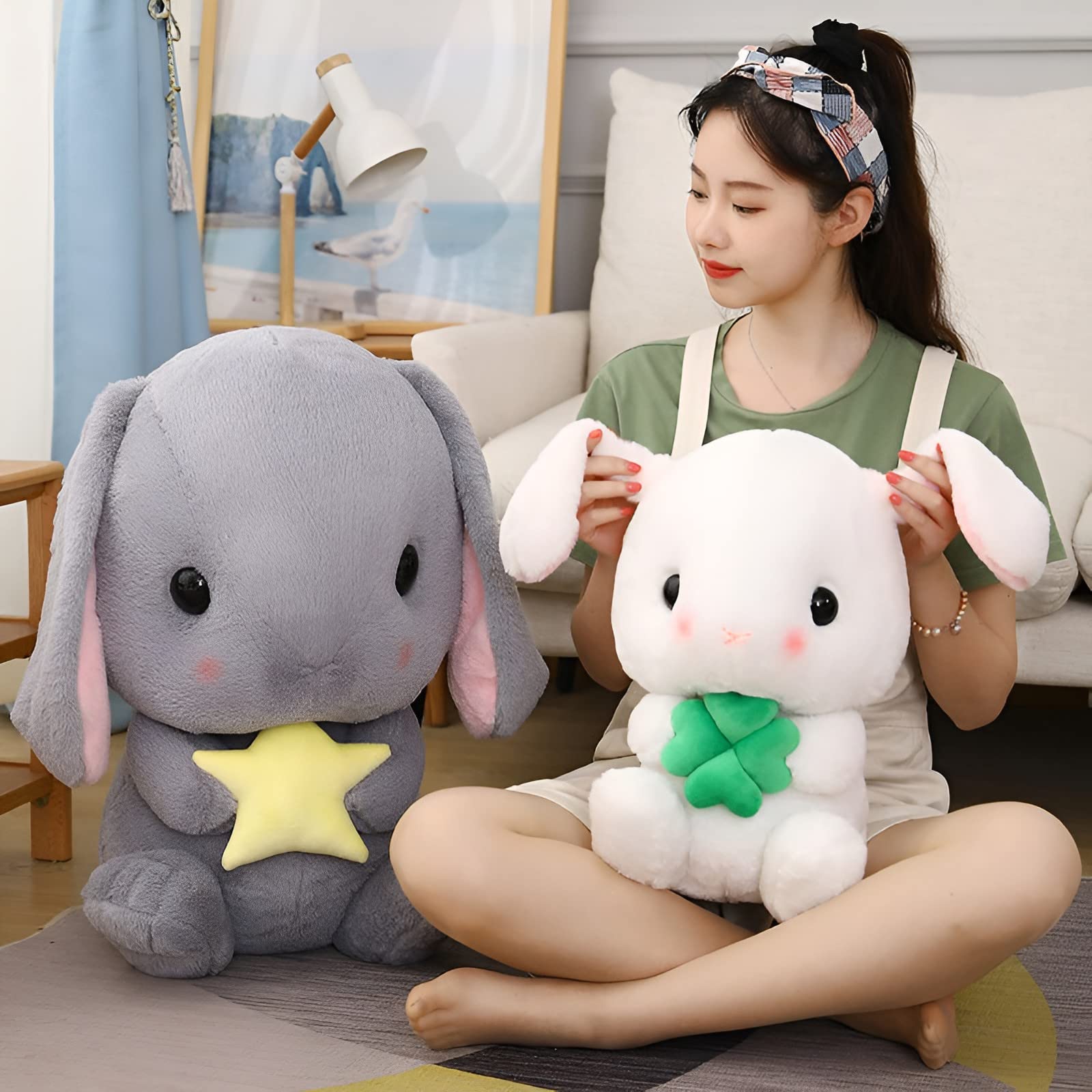 HOUPU Realistic Sitting Lop Eared Rabbit Plush Toy - 29.5