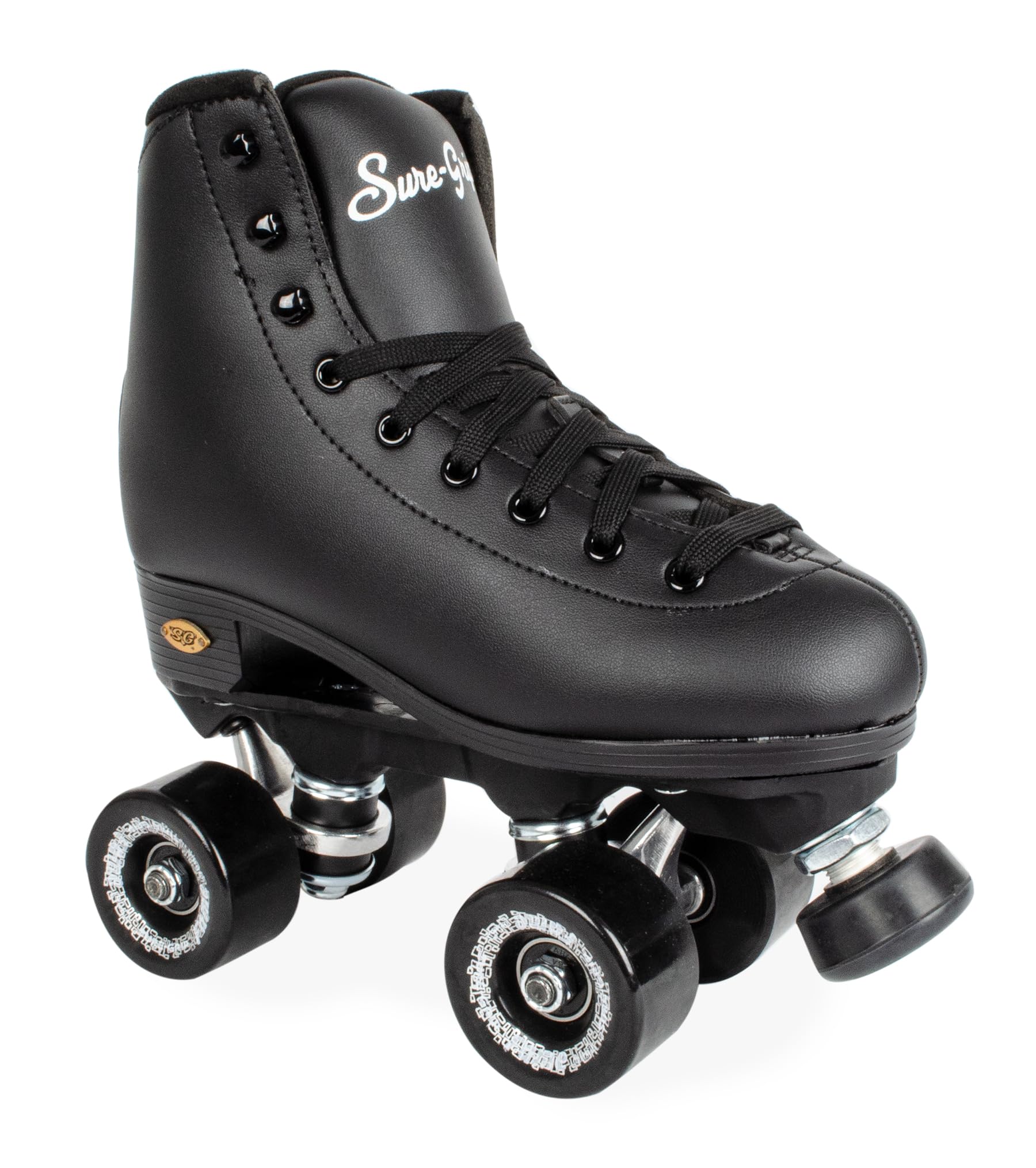 Sure Grip Fame Premium Roller Skates for Men & Women - Black Leatherette Indoor/Outdoor Skates with Double Structure & Extra Long Laces - Strong Grip Beginner Skates for Rink, Park, Fitness & Street Skating
