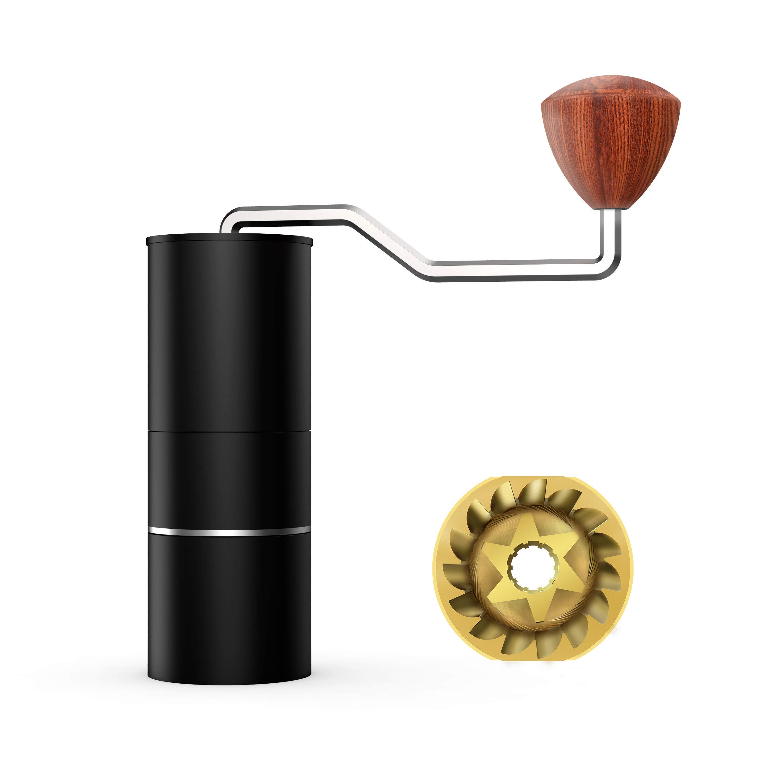 Premium Manual Coffee Grinder - JUNOESQUE ACE48 Titanium-Coated Carbon Steel Conical Burr Mill with Adjustable Settings for Espresso, French Press & Pour Over | Perfect for Home, Office & Travel Use | Black