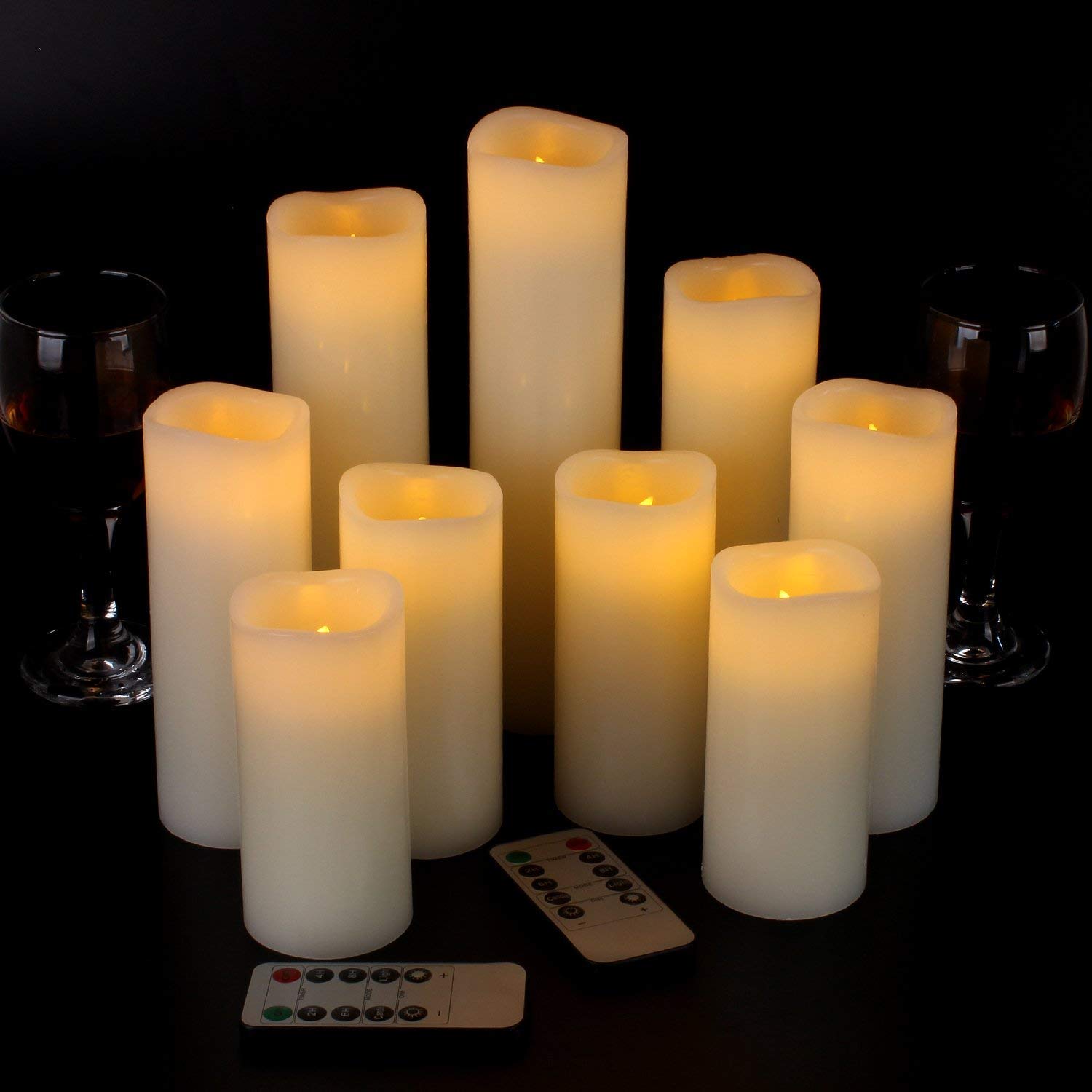 Flameless LED Candles Set of 9 - Battery Operated Ivory Wax Pillar Candles (4