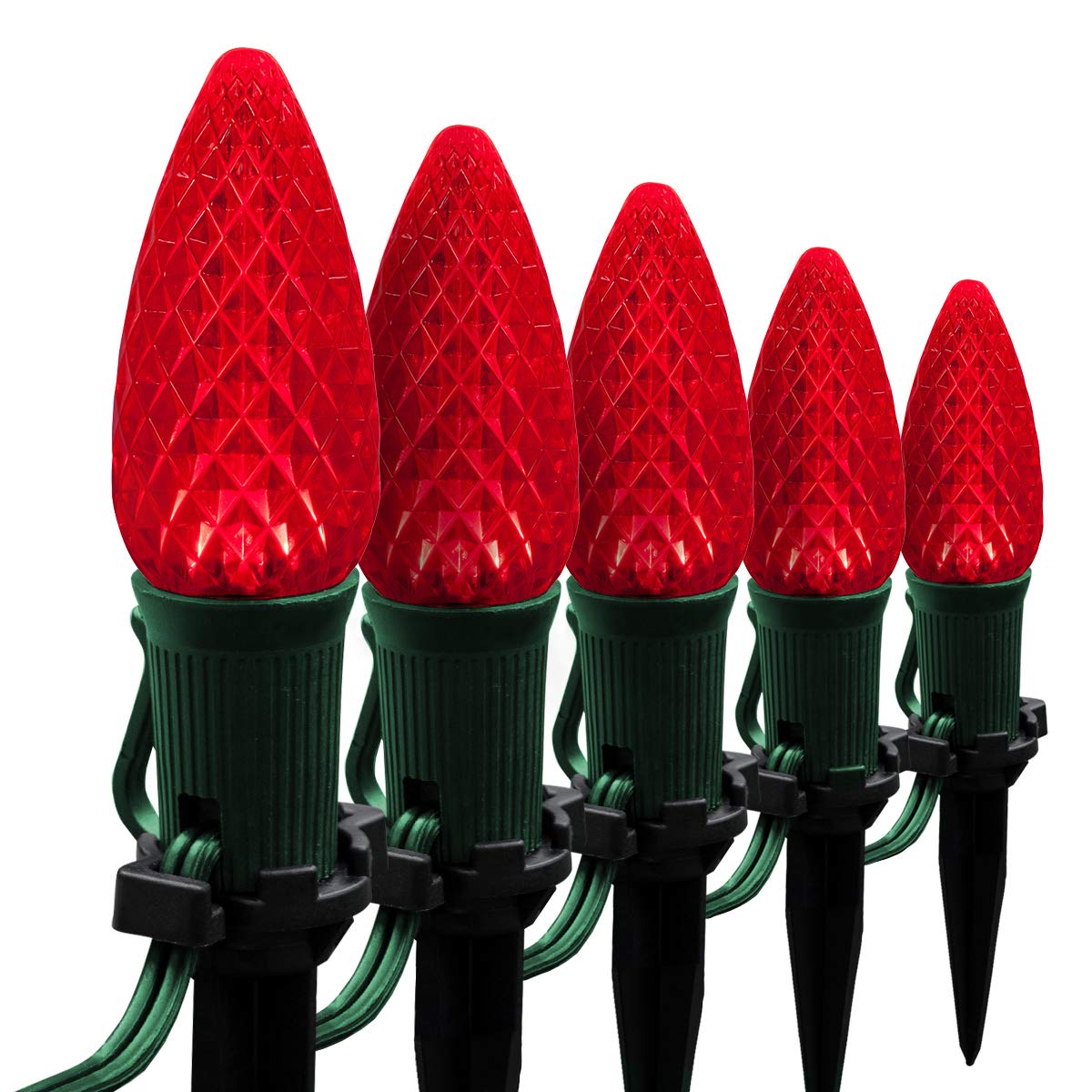 Wintergreen Lighting 50ft OptiCore LED Red Christmas Pathway Lights - C9 Driveway Lights with 4.5