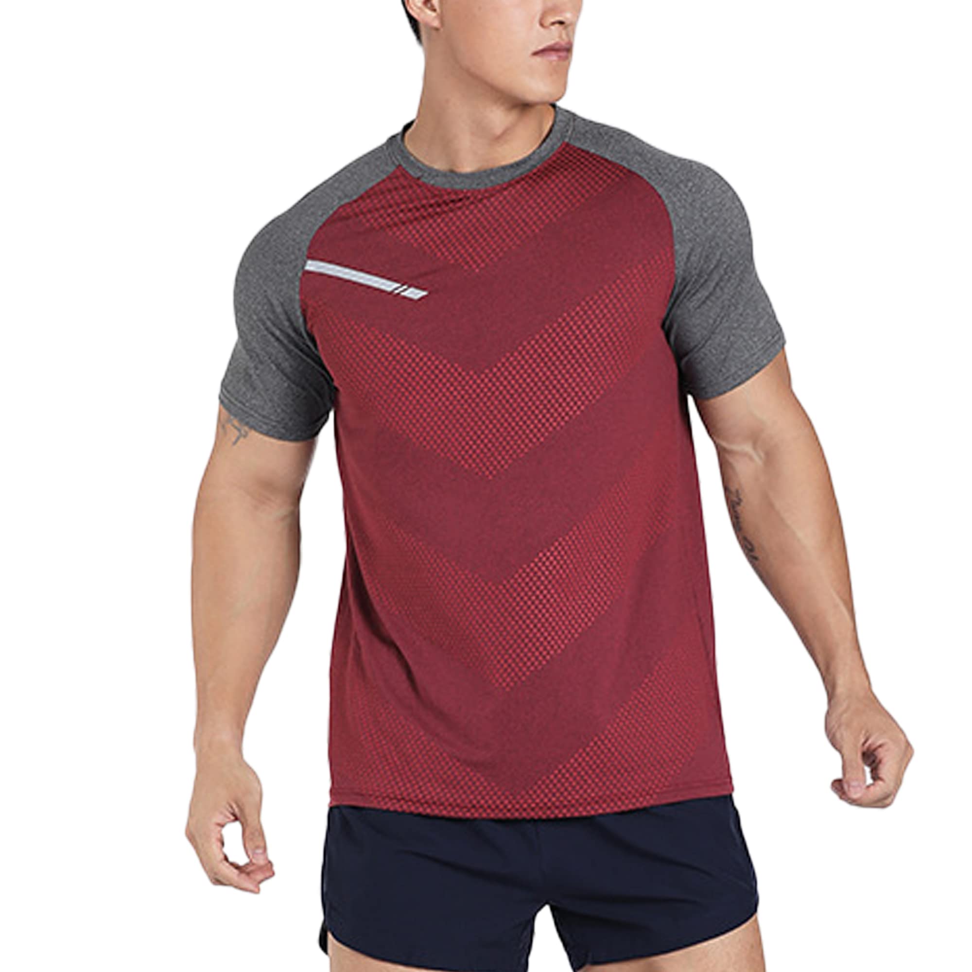 Men's Workout Shirts - Short Sleeve Moisture Wicking Slim Fit T-Shirts for Gym, Running & Activewear | Breathable Crew Neck Exercise Tees