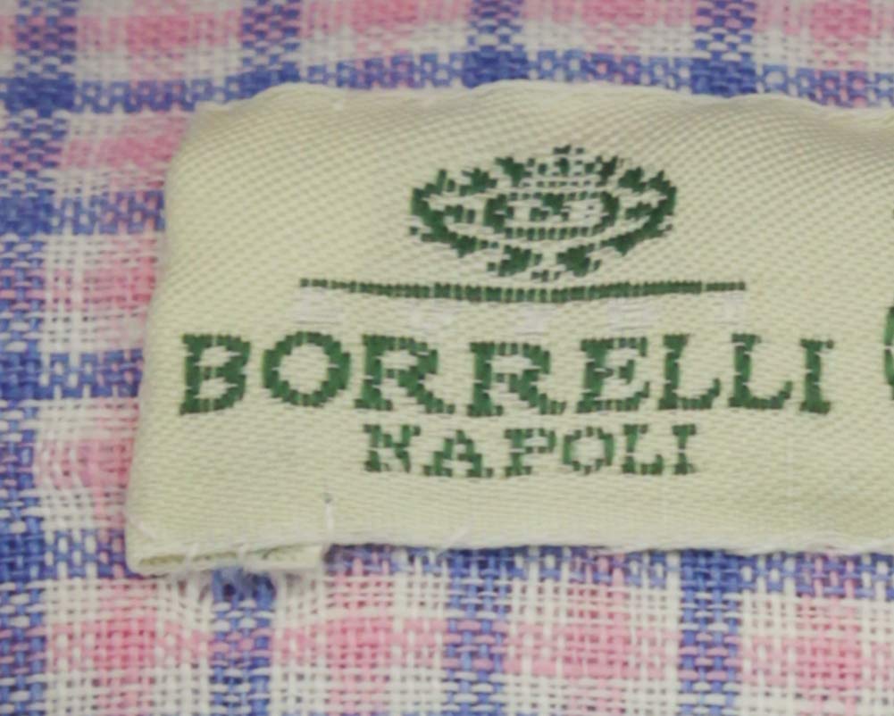 Luigi Borrelli Plaid Pink Linen Button Down Dress Shirt for Men - Wide Spread Collar Formal & Business Casual Wear