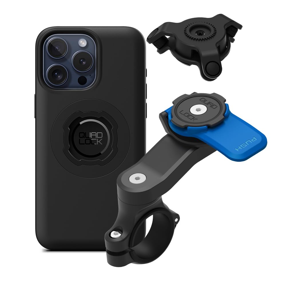 Quad Lock Motorcycle Handlebar Mount Kit with Vibration Dampener - Compatible with iPhone 15 Pro Max MAG Phone Case | Secure Phone Holder for Motorcycles, Bikes & ATVs | Perfect for Adventure Riding, Commuting & Off-Roading
