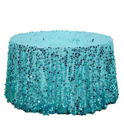 Premium Sequin Round Tablecloth 120 Inches - Big Payette Turquoise Luxury Fabric for Weddings, Birthdays, Christmas Parties & Banquet Hall Decorations - Perfect for Formal Events, Holiday Celebrations & Special Occasions